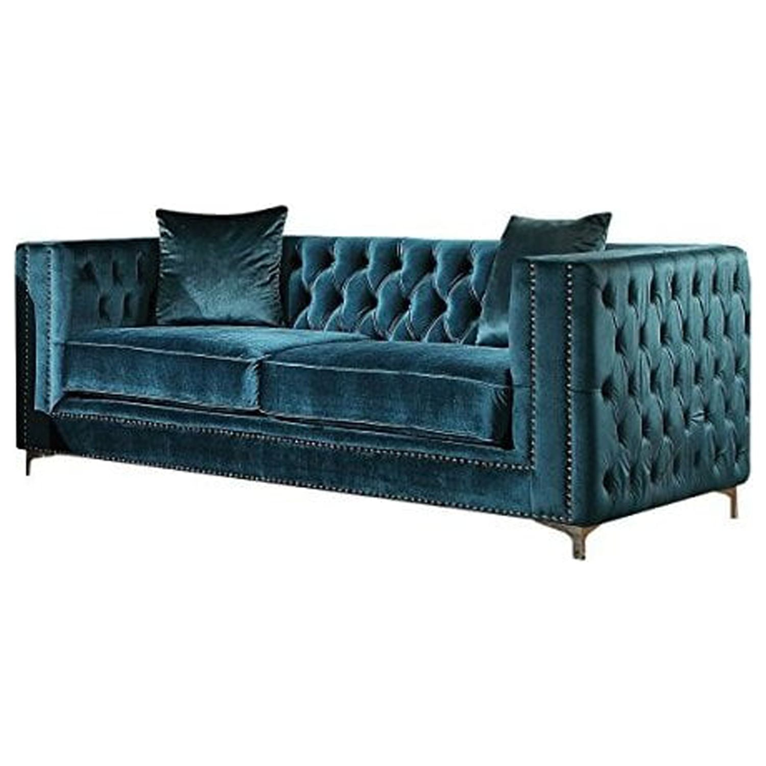 Picture of ACME 52791 Gillian Loveseat with 2 Pillows&#44; Dark Teal Velvet - 30 x 77 x 37 in.