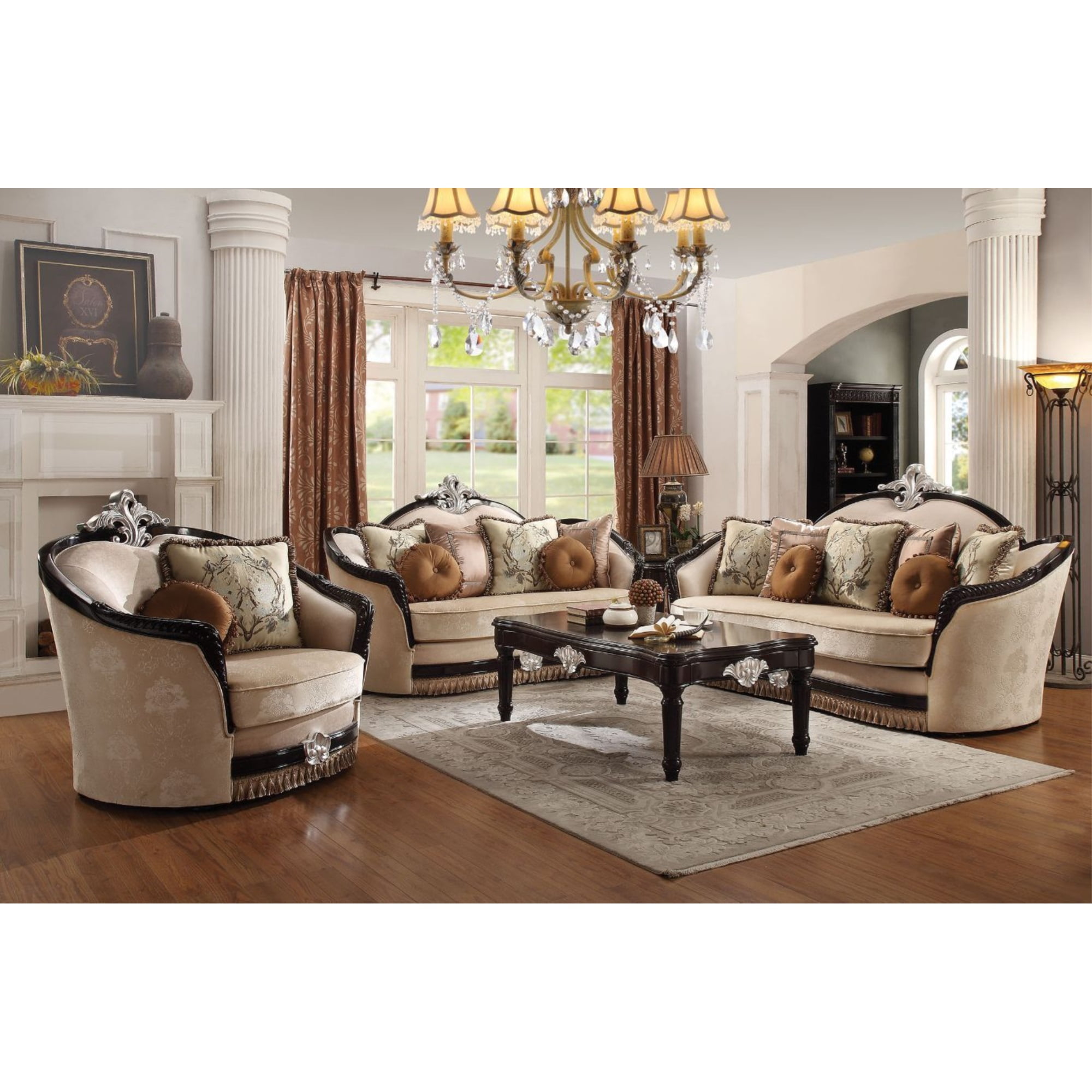 Picture of ACME 52110 Ernestine Sofa with 7 Pillows&#44; Tan Fabric & Black - 50 x 91 x 41 in.