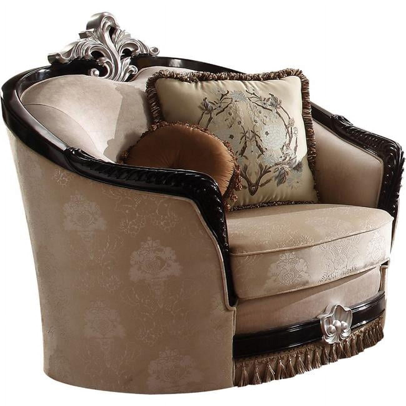 Picture of ACME 52112 Ernestine Chair with 2 Pillow&#44; Tan Fabric & Black - 46 x 41 x 41 in.
