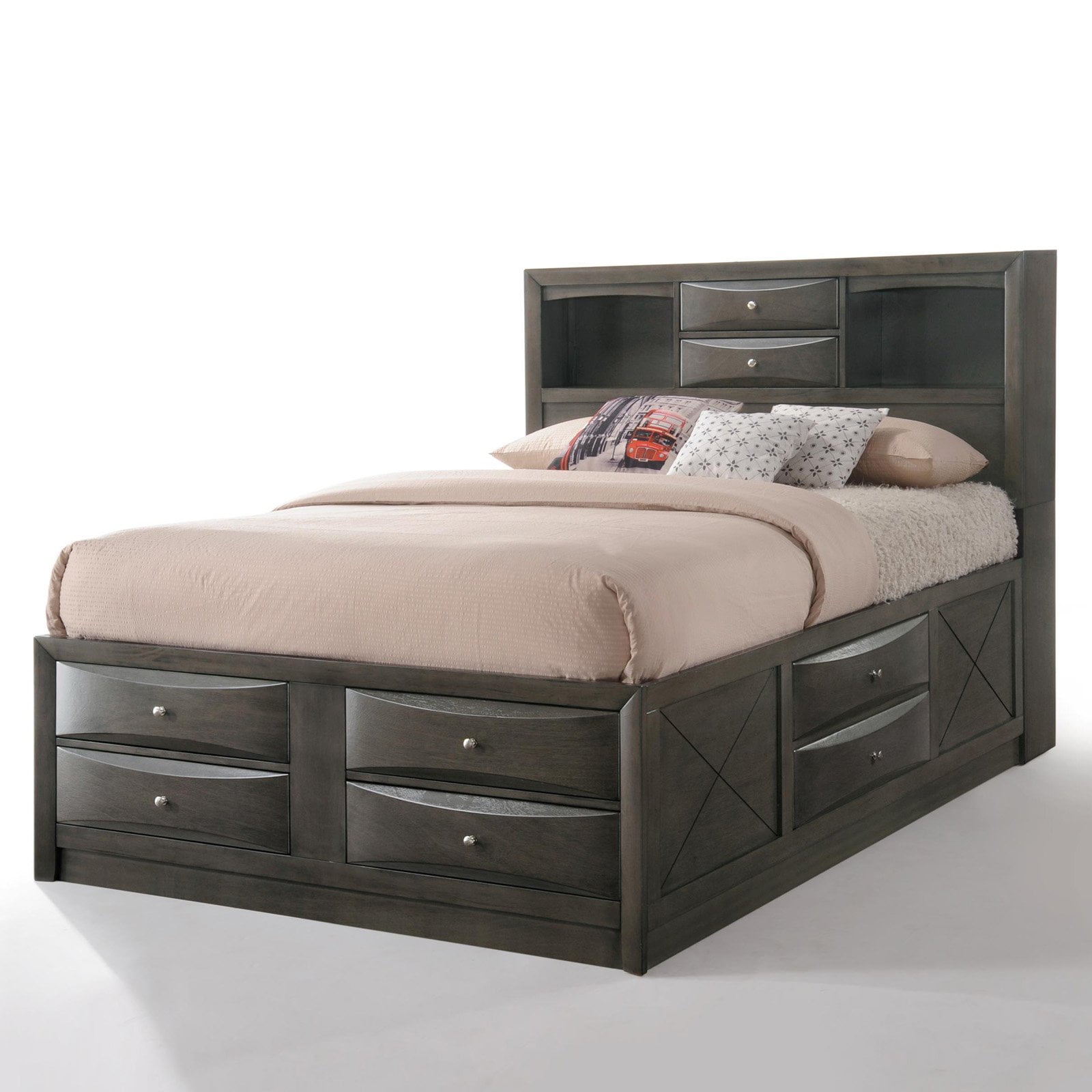 Picture of ACME 22696EK Ireland Eastern King Size Bed with Storage - Gray Oak, 4 Piece