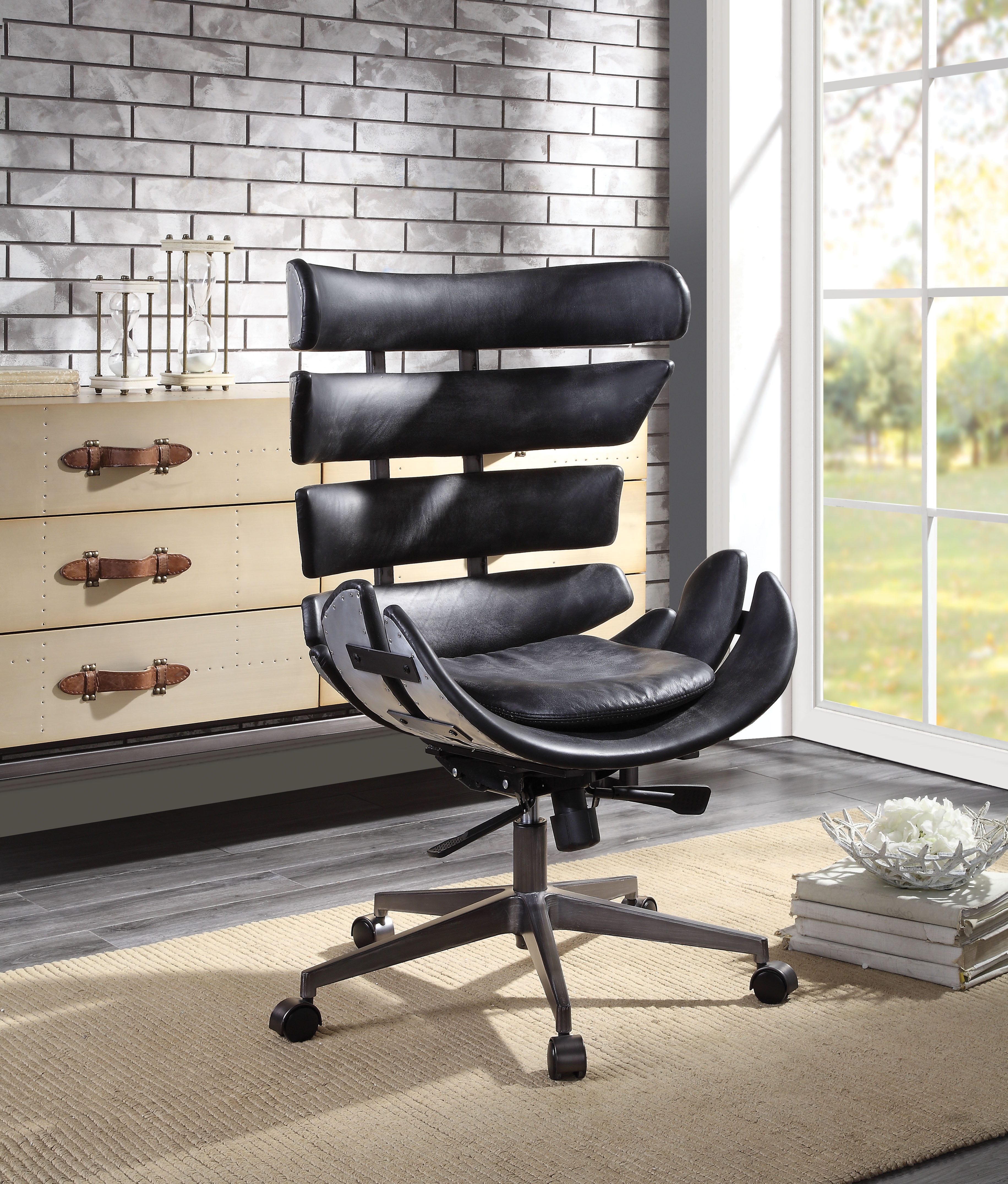 Picture of ACME 92552 Megan Executive Office Chair&#44; Vintage Black Top Grain Leather & Aluminum - 44 x 27 x 25 in.