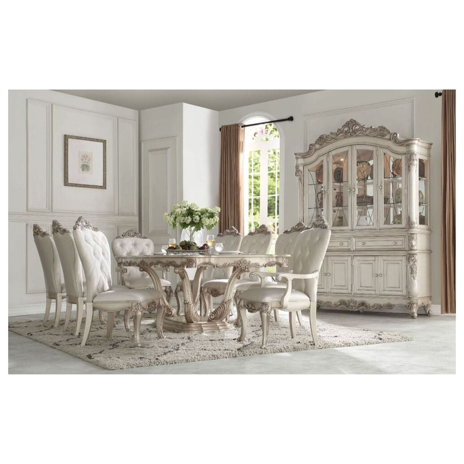 Picture of ACME 67440 2 Piece Gorsedd Dining Table with Pedestal, Antique White - 44 x 84 - 102 in.