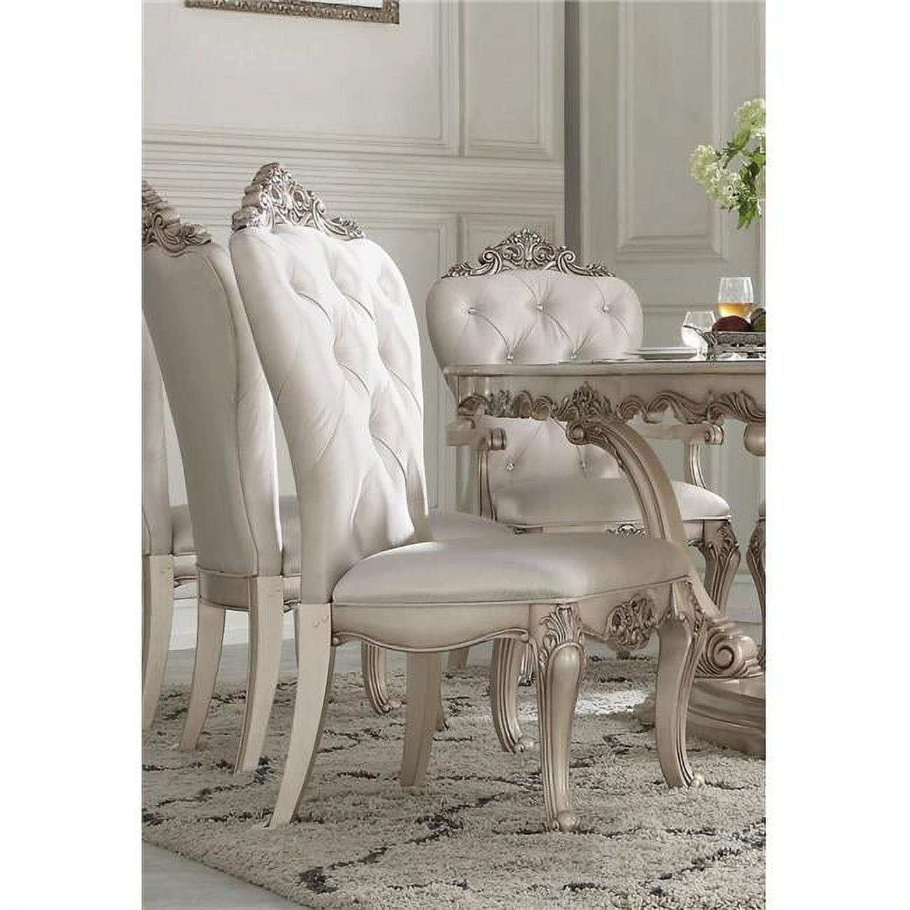 Picture of ACME 67442 42 in. Gorsedd Side Chair&#44; Cream Fabric & Antique White - Set of 2