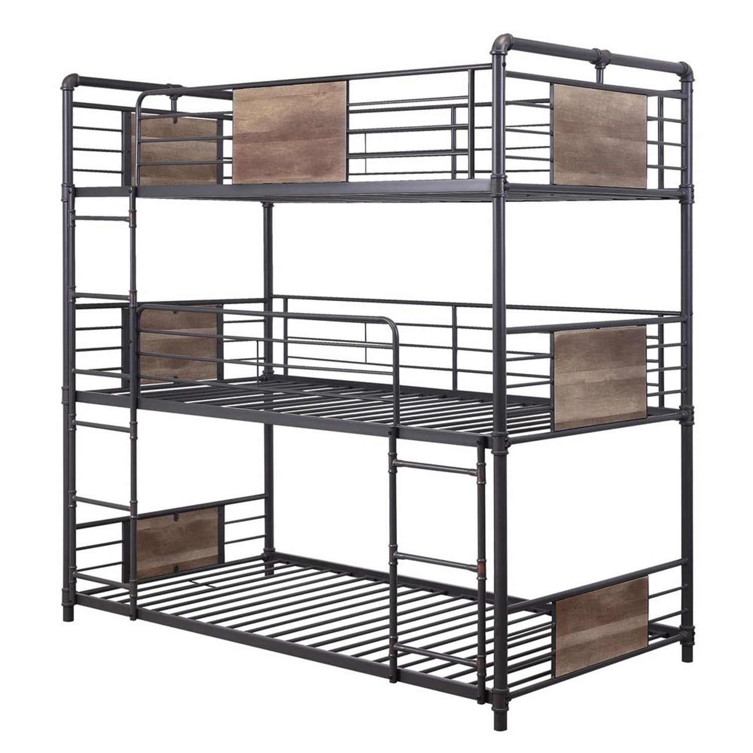 Picture of ACME 37820 Brantley Triple Bunk Bed - Sandy Black & Dark Bronze Hand-Brushed - Twin Size&#44; 2 Piece