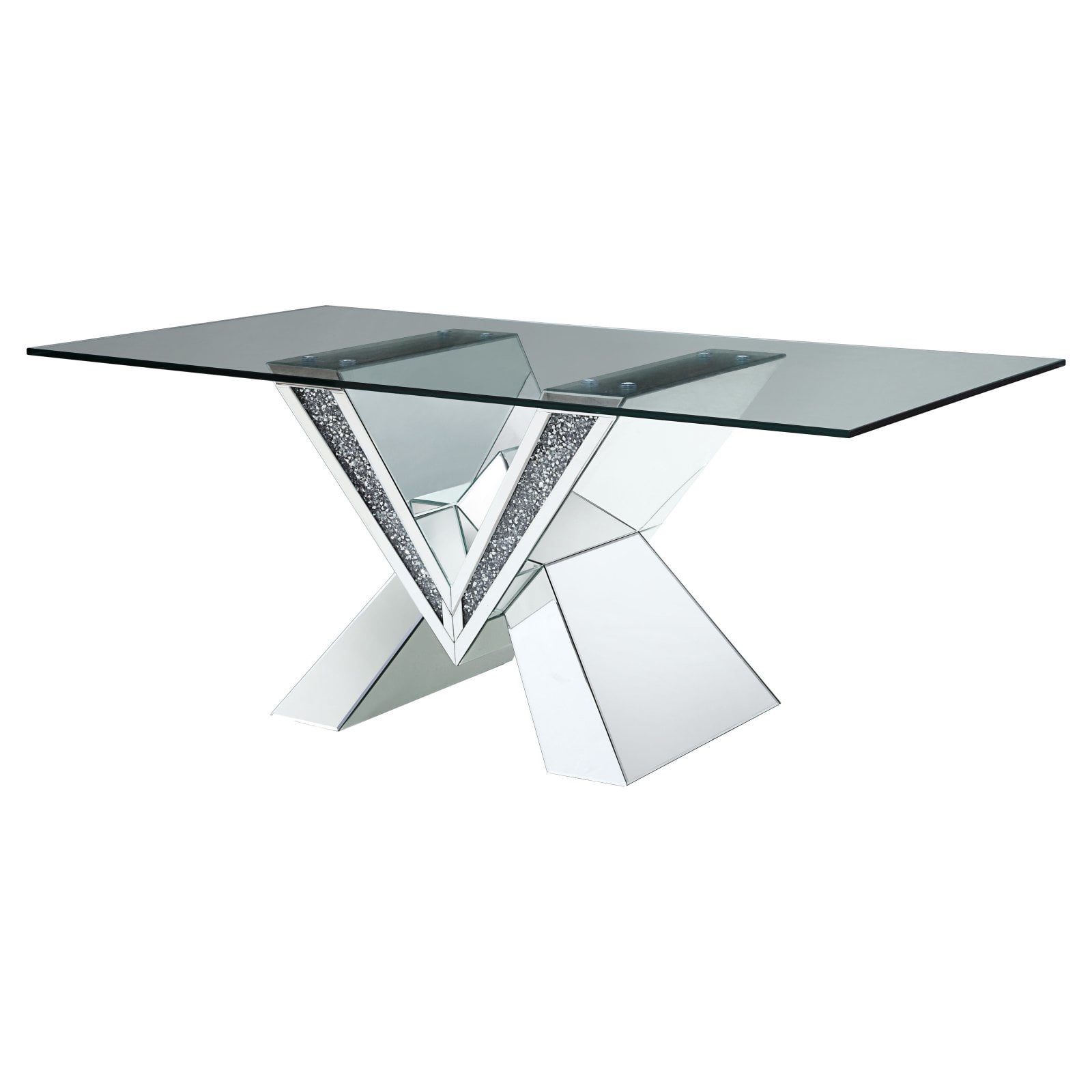 Picture of ACME 71280 Noralie Dining Table&#44; Mirrored&#44; Faux Diamonds & Clear Glass - 2 Piece