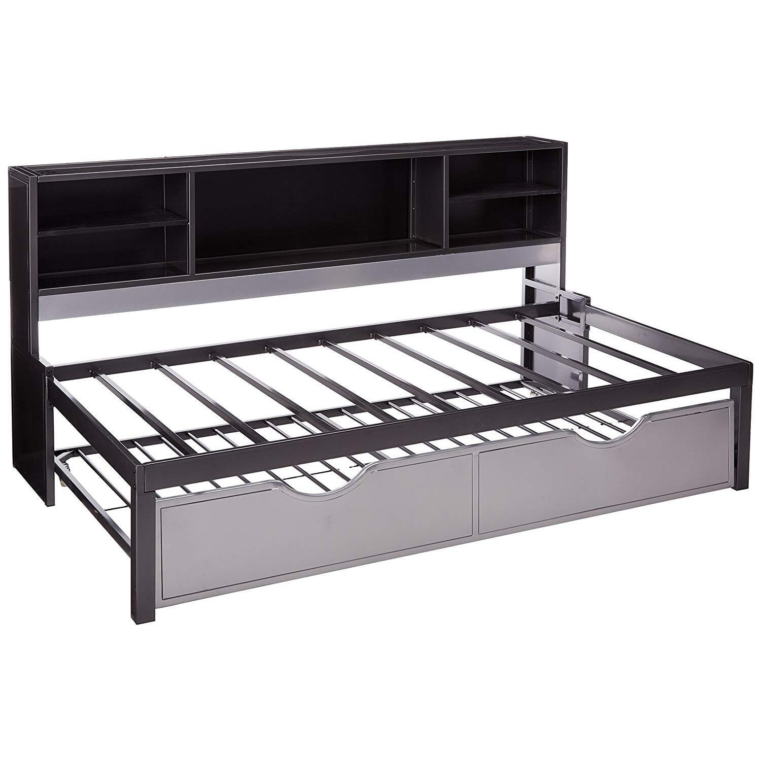 Picture of ACME 37225T Renell Twin Size Bed with Bookcase & Trundle&#44; Black & Silver