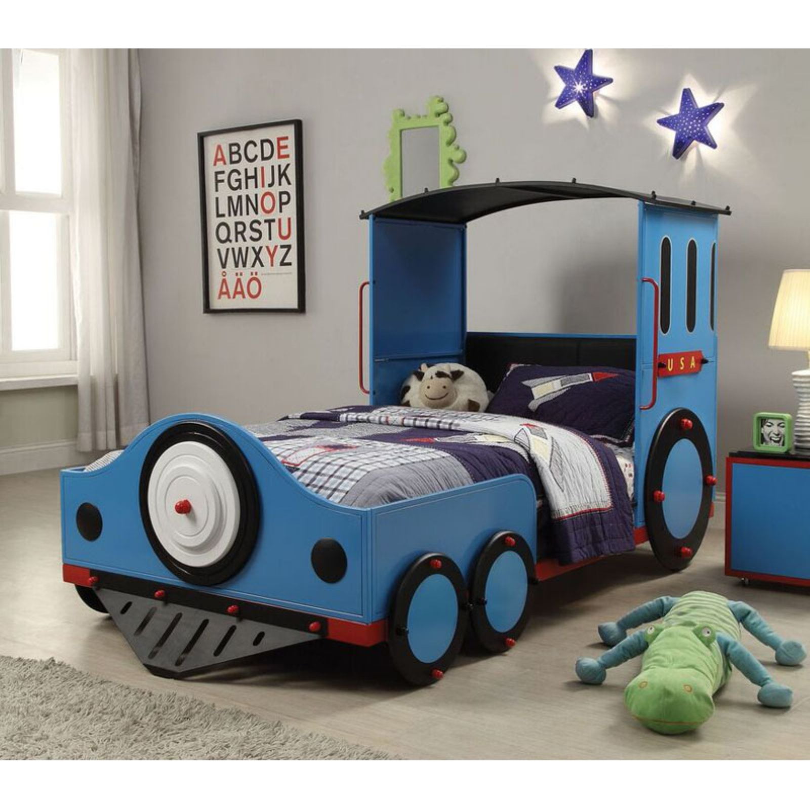 Picture of ACME 37560T Tobi Twin Size Bed - Blue&#44; Red & Black Train