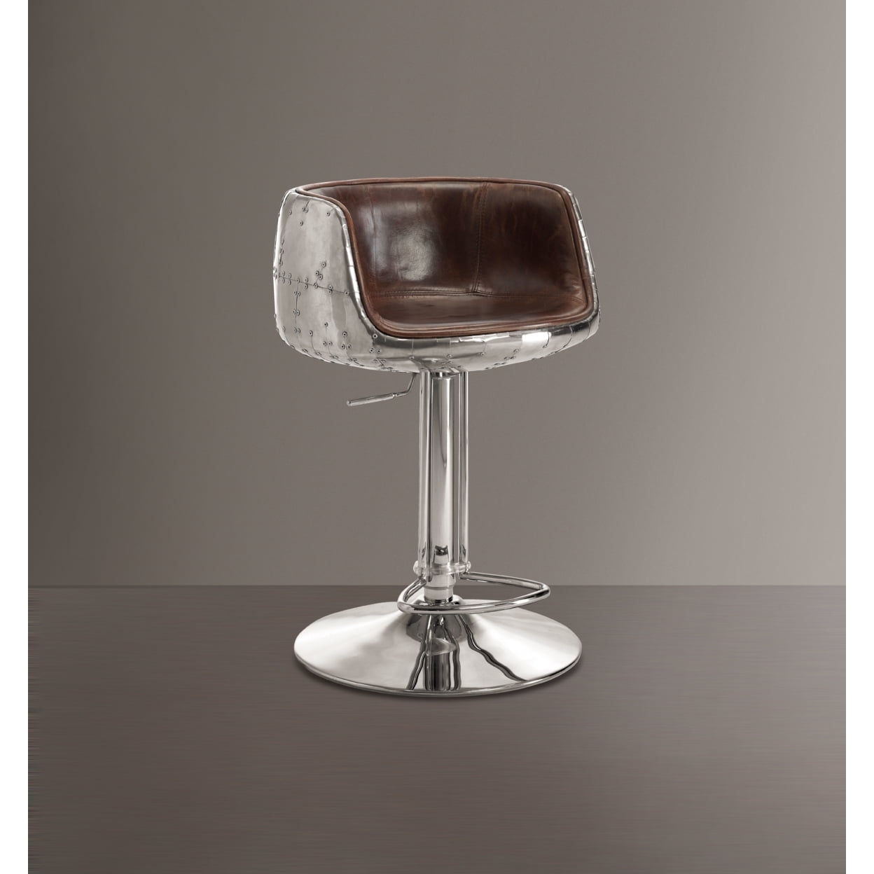 Picture of ACME 96555 31 - 41 in. Brancaster Adjustable Stool with Swivel&#44; Vintage Brown Top Grain Leather & Aluminum