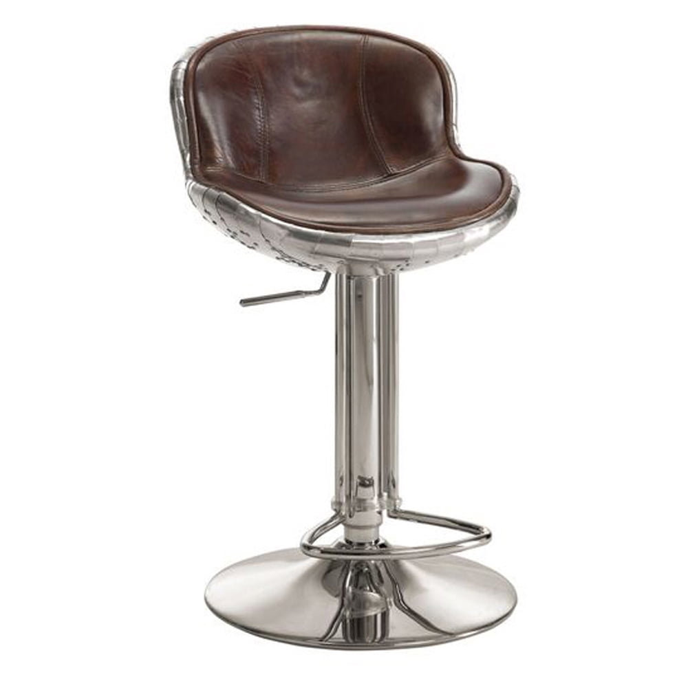 Picture of ACME 96556 31 - 41 in. Brancaster Adjustable Stool with Swivel&#44; Vintage Brown Top Grain Leather & Aluminum