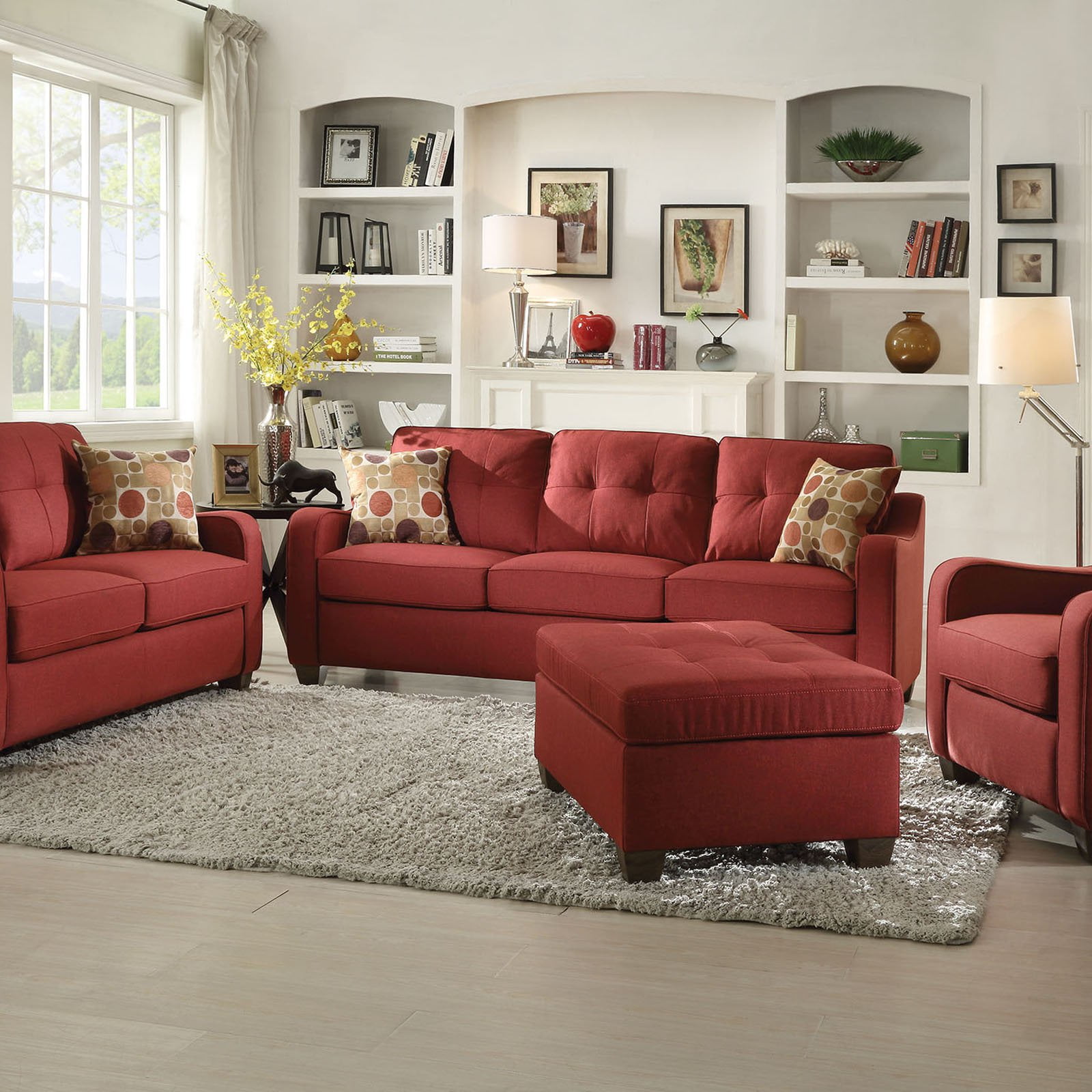 Picture of ACME 53560 Cleavon II Sofa with 2 Pillows&#44; Red Linen - 35 x 84 x 31 in.