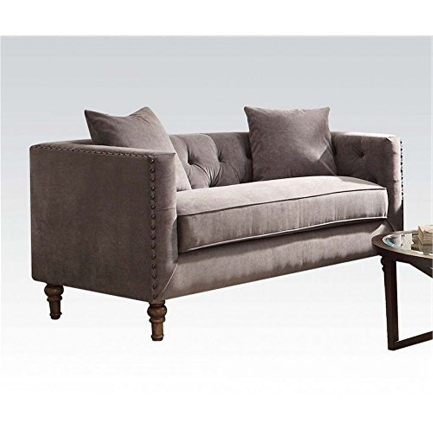 Picture of ACME 53581 Sidonia Loveseat with 2 Pillows&#44; Gray Velvet - 31 x 62 x 34 in.