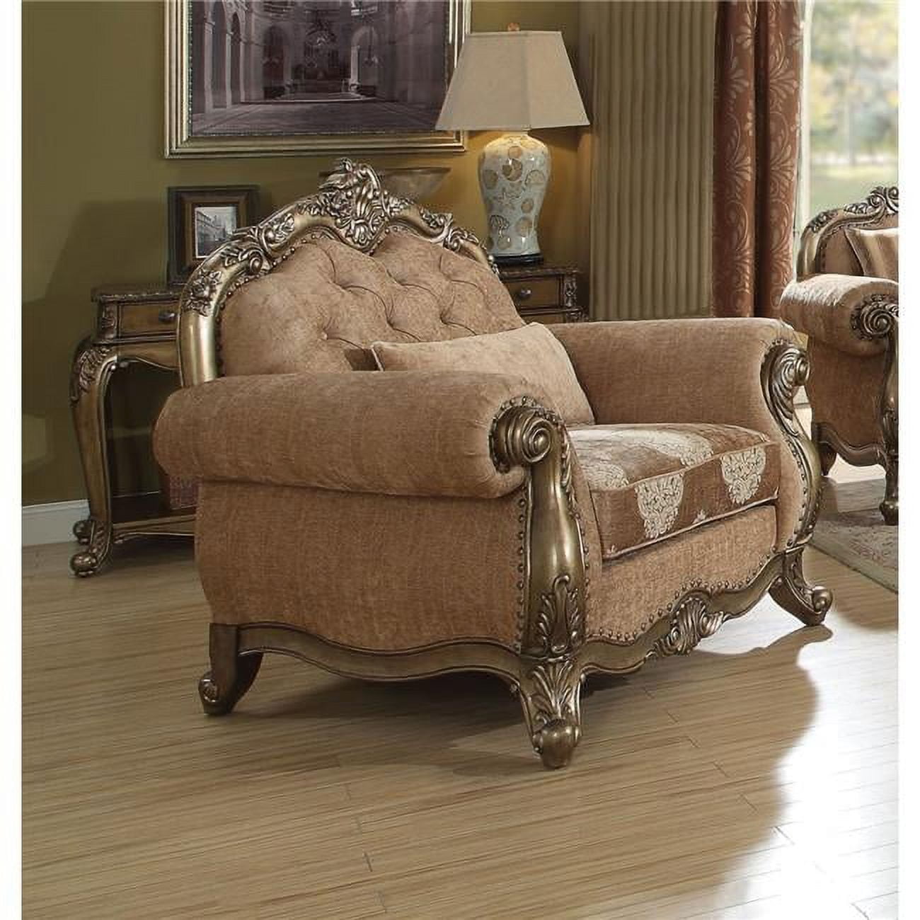 Picture of ACME 56032 Ragenardus Chair with 1 Pillow - Fabric & Vintage Oak - 42 x 46 x 35 in.