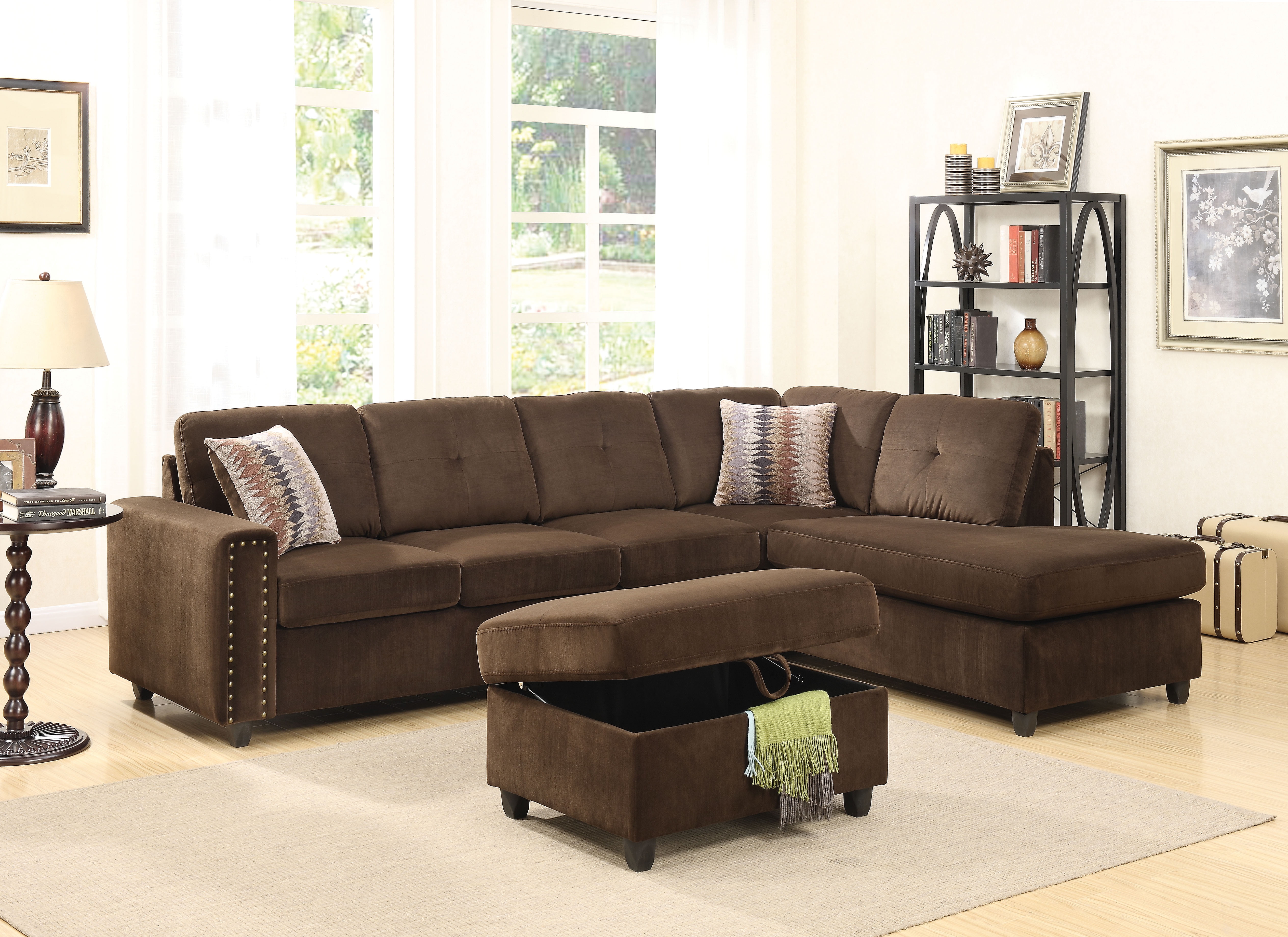 Picture of ACME 52700 2 Piece Belville Reversible Sectional Sofa with Pillows - Chocolate Velvet