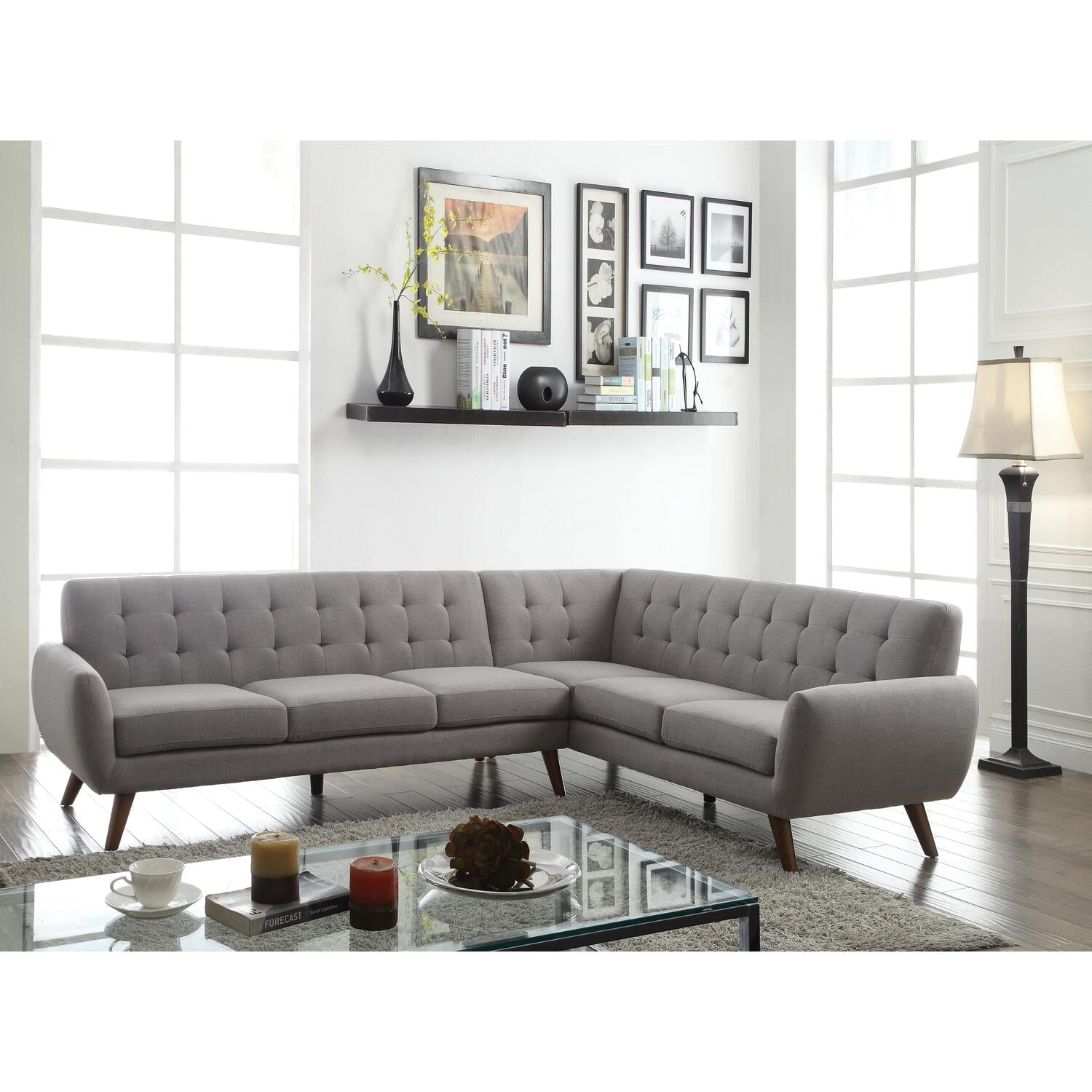 Picture of ACME 52765 2 Piece Essick Sectional Sofa - Light Gray Linen - 33 x 108 x 84 in.
