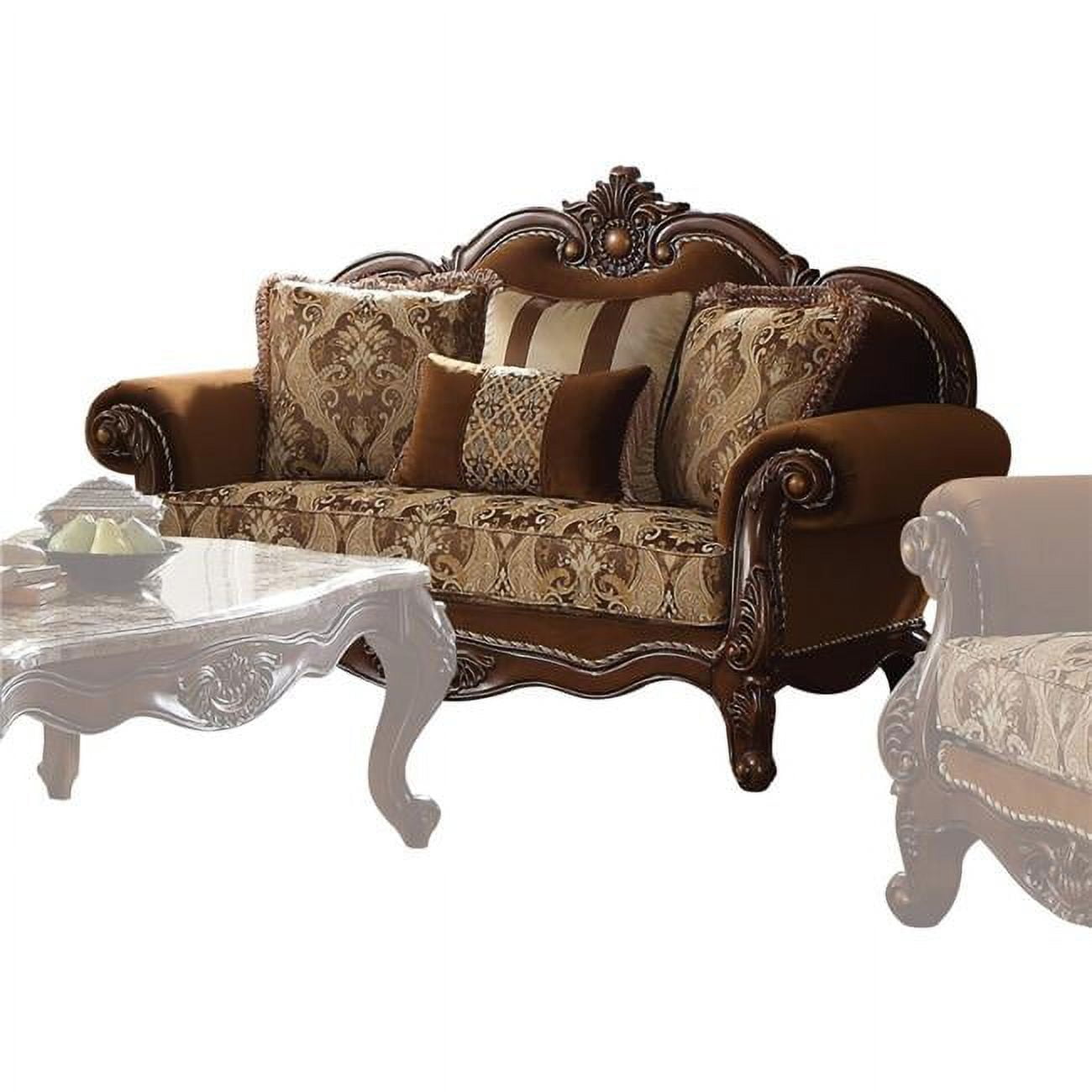 Picture of ACME 50656 Jardena Loveseat with 4 Pillows - Fabric & Cherry Oak - 46 x 69 x 37 in.