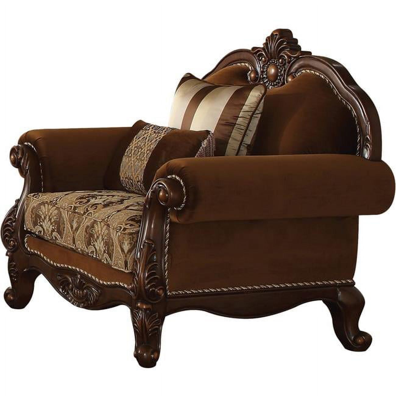 Picture of ACME 50657 Jardena Chair with 2 Pillows - Fabric & Cherry Oak - 44 x 48 x 37 in.