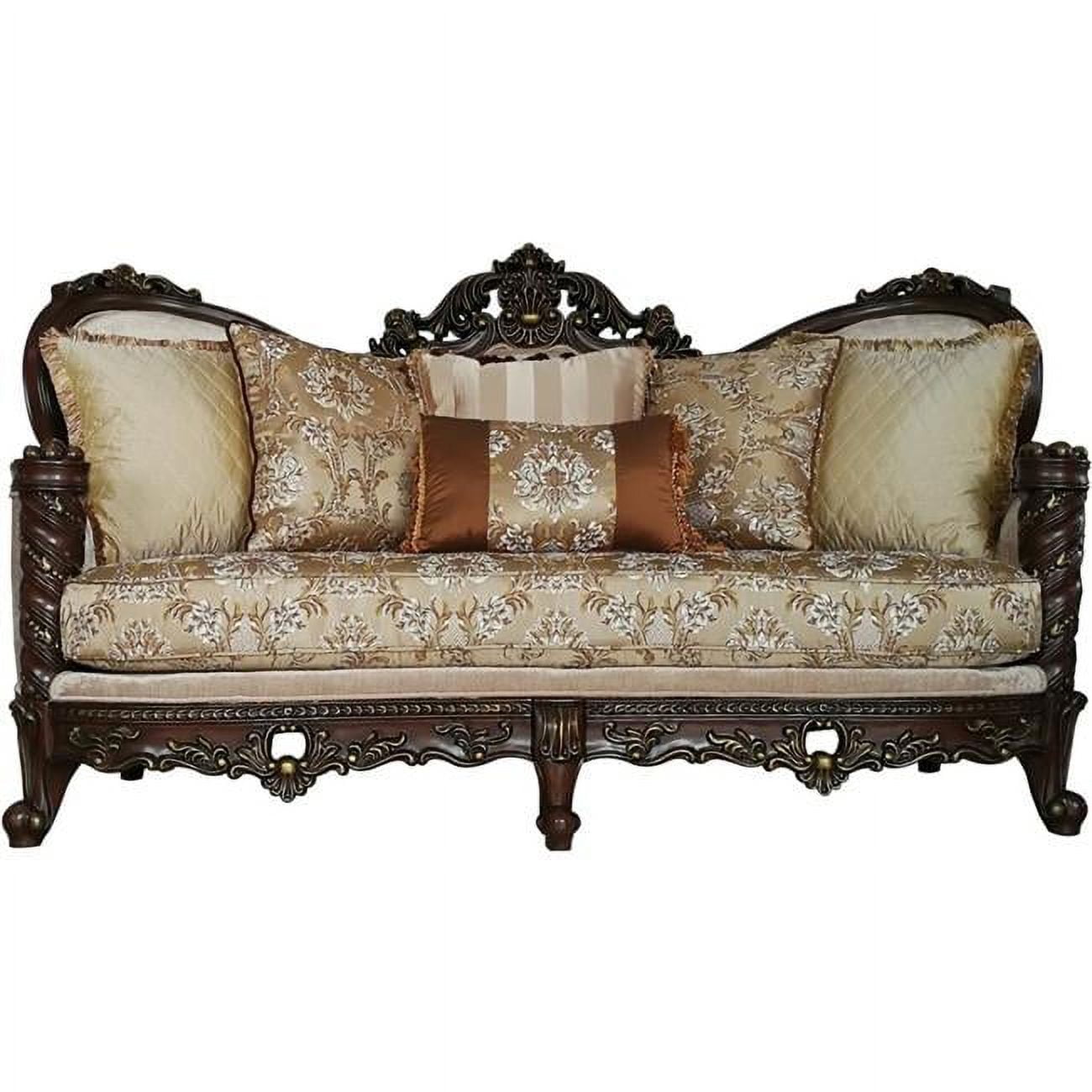 Picture of ACME 50685 Devayne Sofa with 6 Pillows - Fabric & Dark Walnut - 49 x 85 x 39 in.