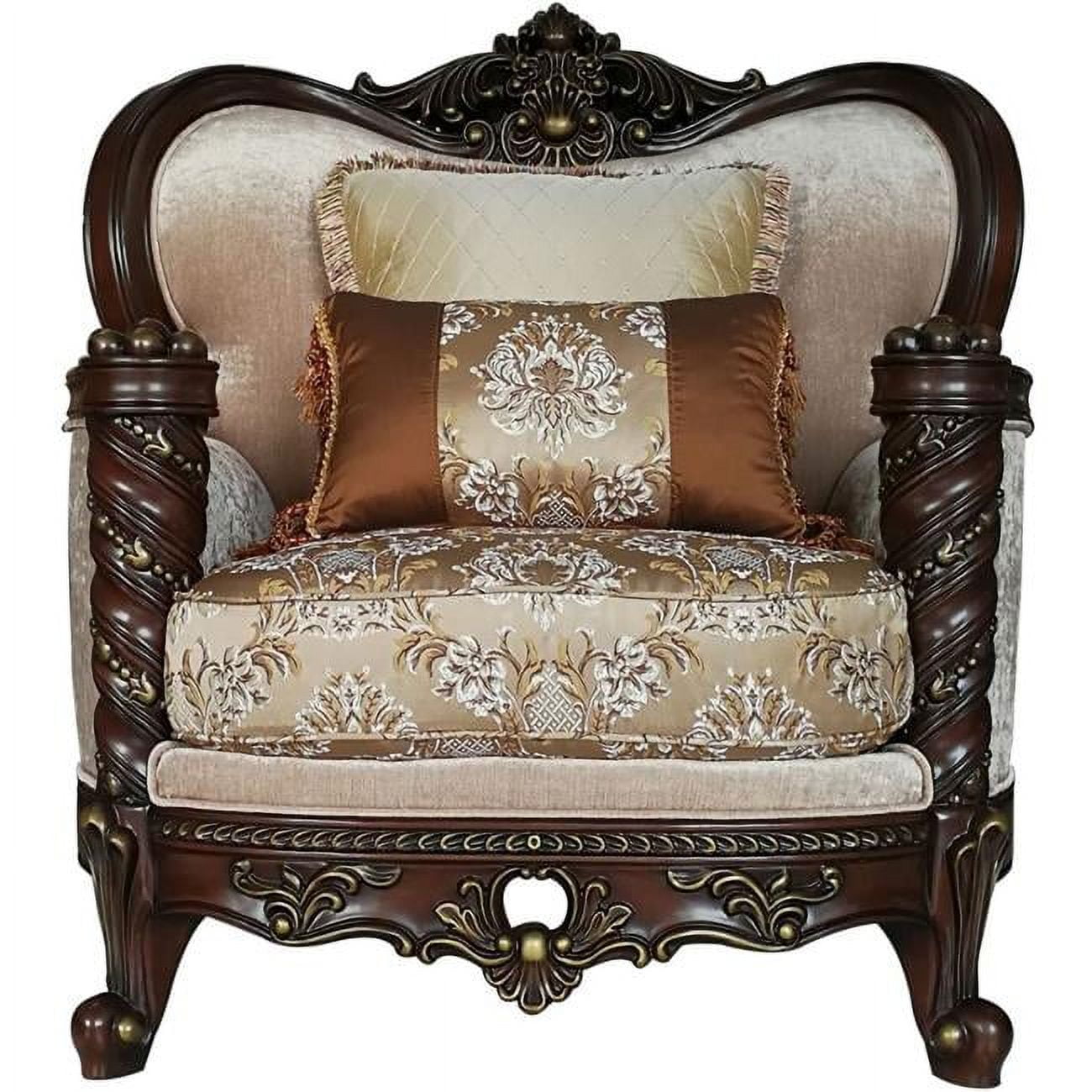 Picture of ACME 50687 Devayne Chair with 2 Pillows - Fabric & Dark Walnut - 49 x 46 x 37 in.