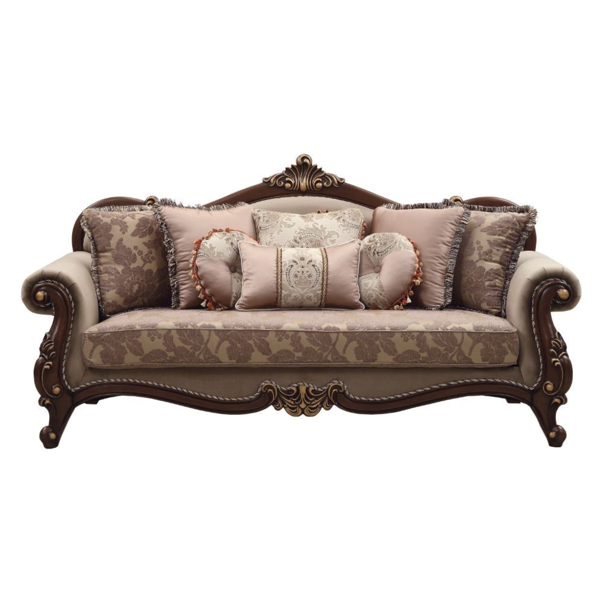 Picture of ACME 50690 Mehadi Sofa with 8 Pillows - Fabric & Walnut - 45 x 88 x 38 in.
