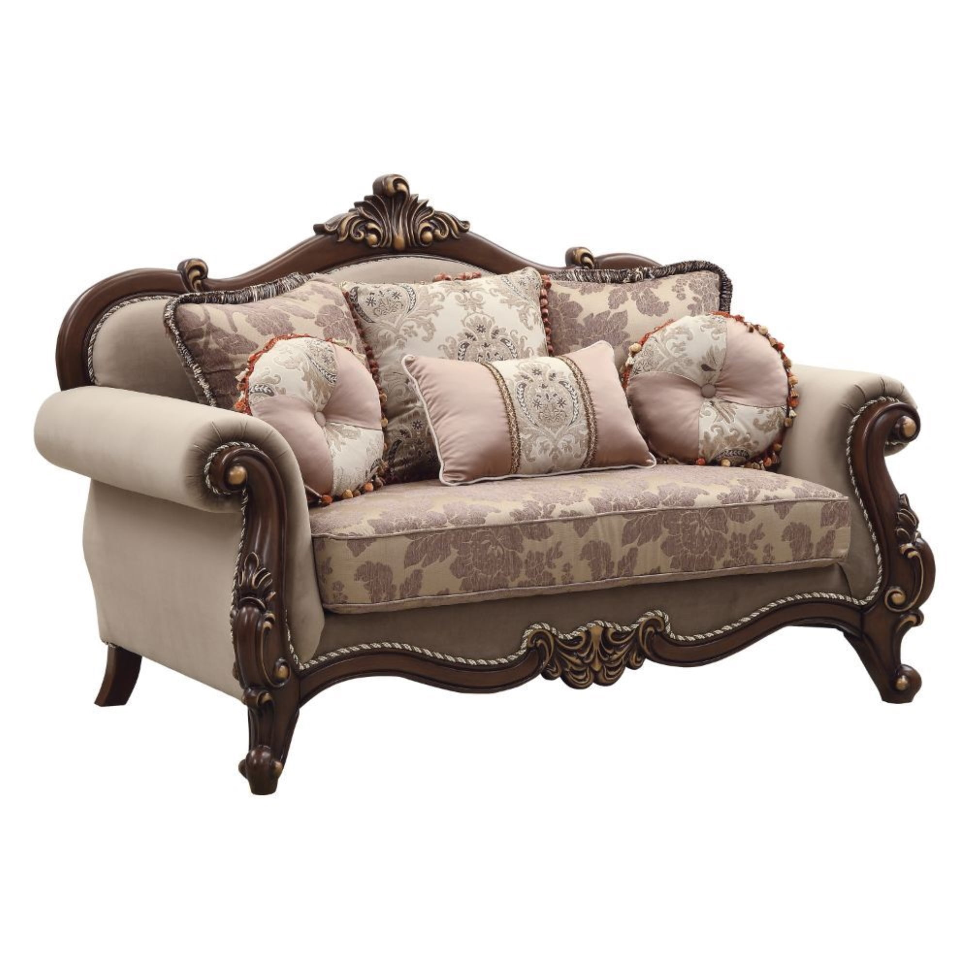 Picture of ACME 50691 Mehadi Loveseat with 6 Pillows - Fabric & Walnut - 45 x 69 x 38 in.