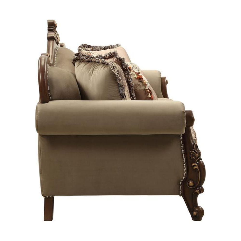 Picture of ACME 50692 Mehadi Chair with 2 Pillows - Fabric & Walnut - 45 x 49 x 38 in.