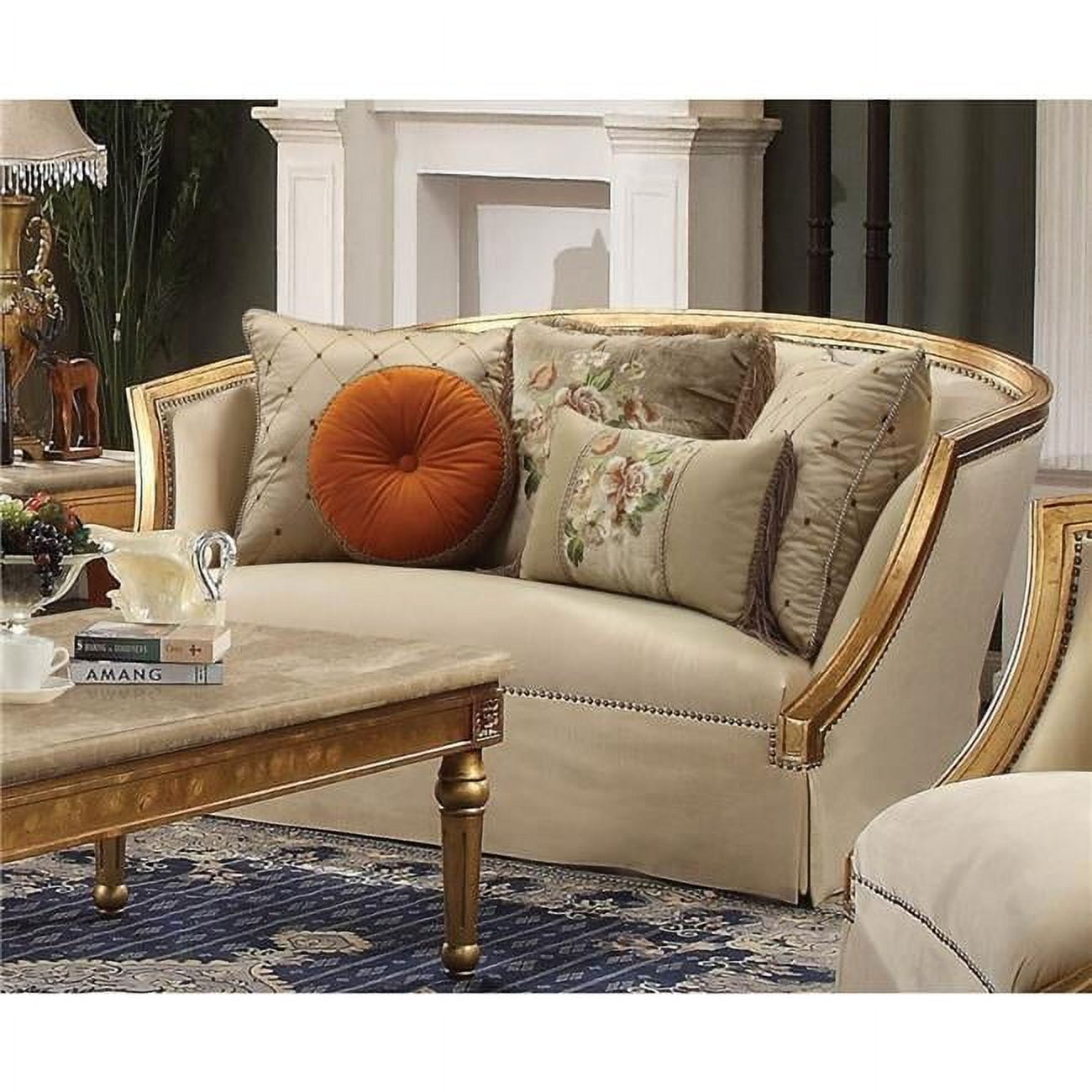 Picture of ACME 50836 Daesha Loveseat with 5 Pillows - Fabric & Antique Gold - 38 x 70 x 41 in.