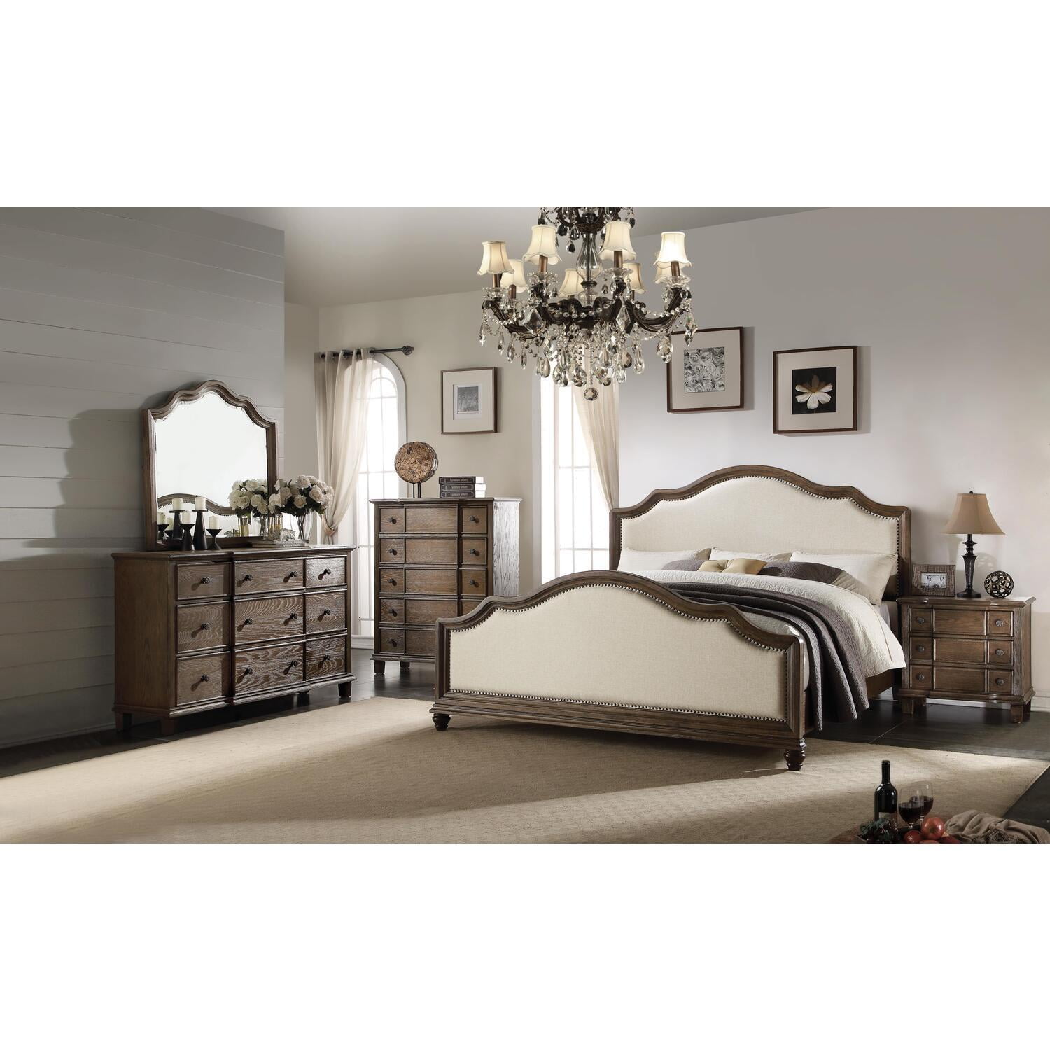 3 Piece Baudouin Queen Size Bed - Beige Linen & Weathered Oak -  BetterBeds, BE2741381