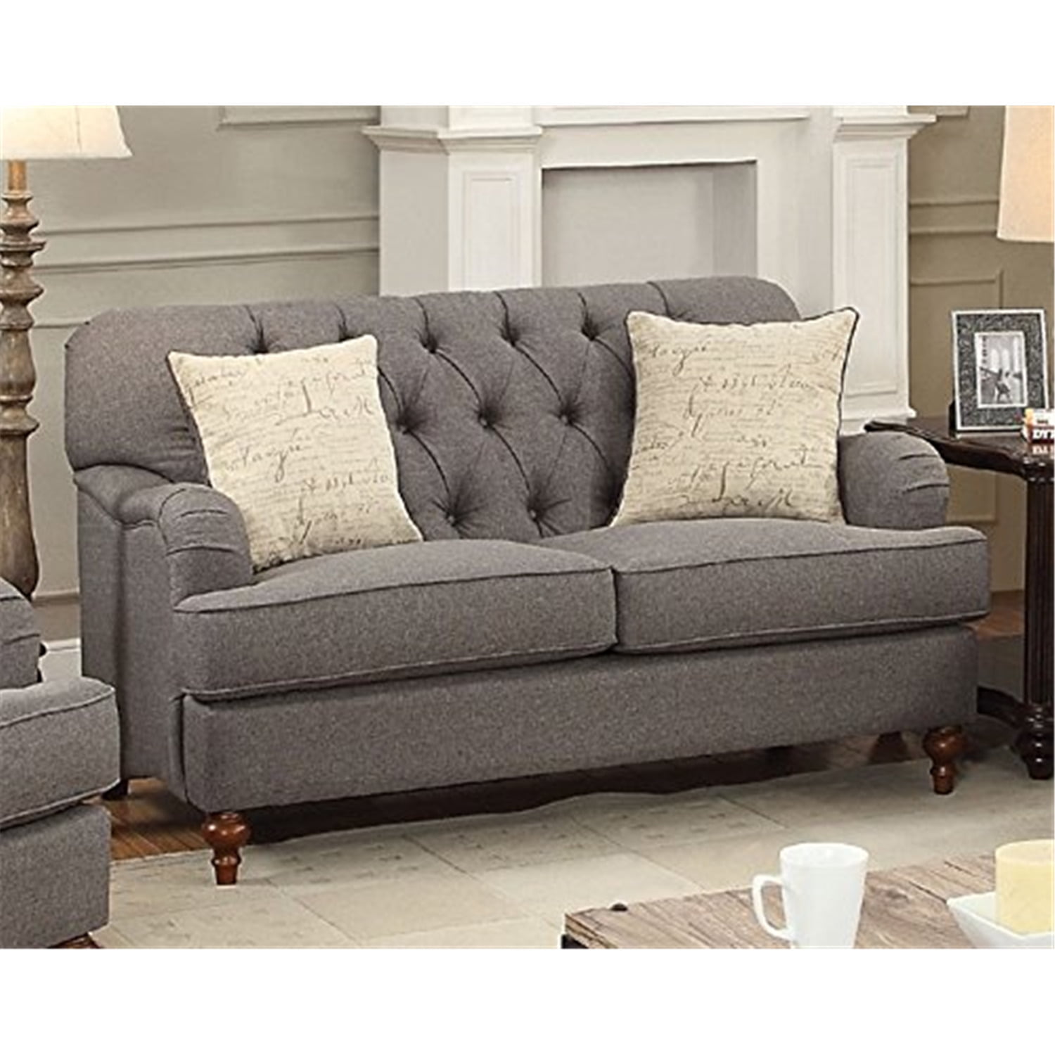 Picture of ACME 53691 Alianza Loveseat with 2 Pillows - Dark Gray Fabric - 37 x 61 x 38 in.