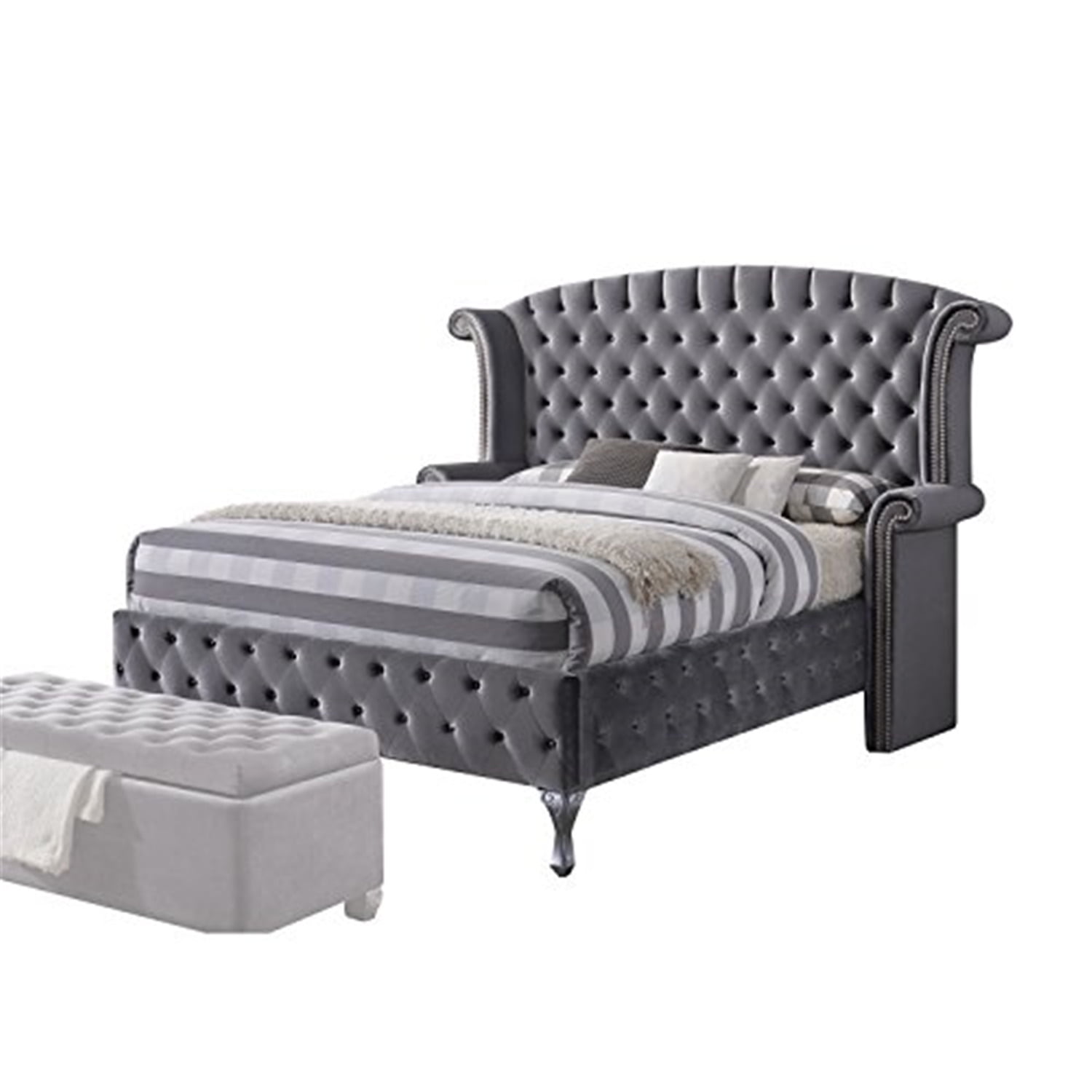 Picture of ACME 25816EK 4 Piece Rebekah Eastern King Size Bed - Gray Velvet