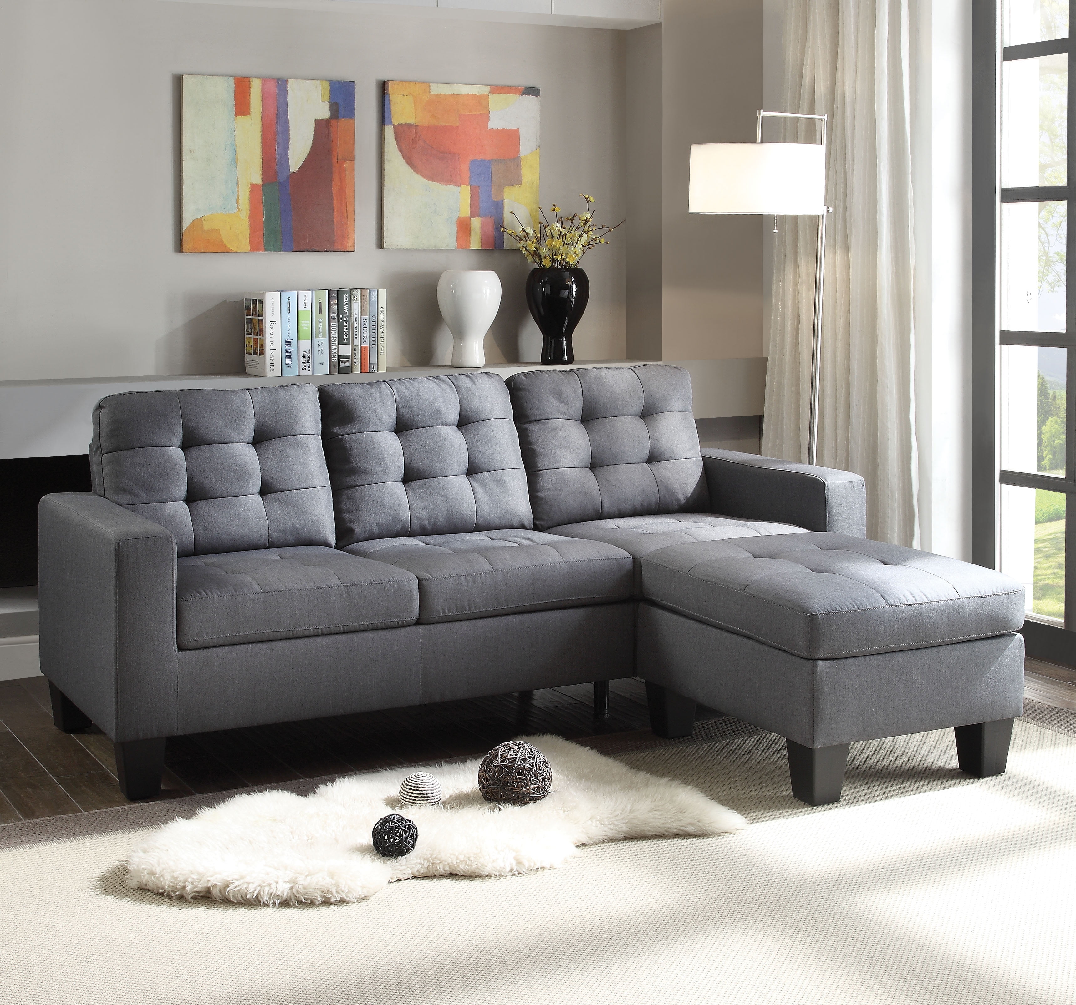 Picture of ACME 52775 Earsom Sectional Sofa - Gray Linen - 35 x 81 x 32 in.