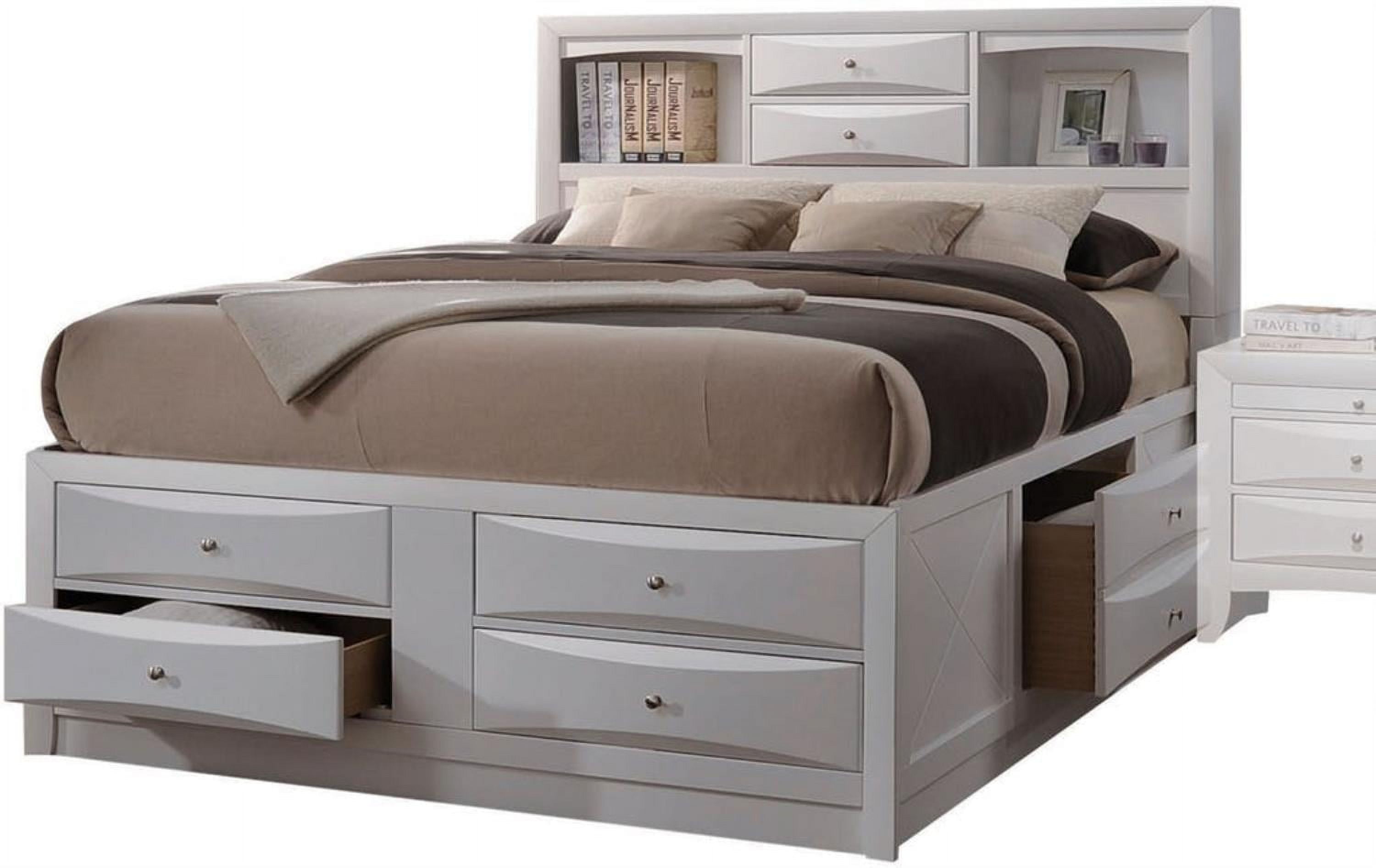 Picture of ACME 21696EK 4 Piece Ireland Eastern King Size Bed with Storage - White