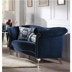 Picture of ACME 50346 Jaborosa Loveseat with 2 Pillows - Blue Velvet - 39 x 74 x 37 in.