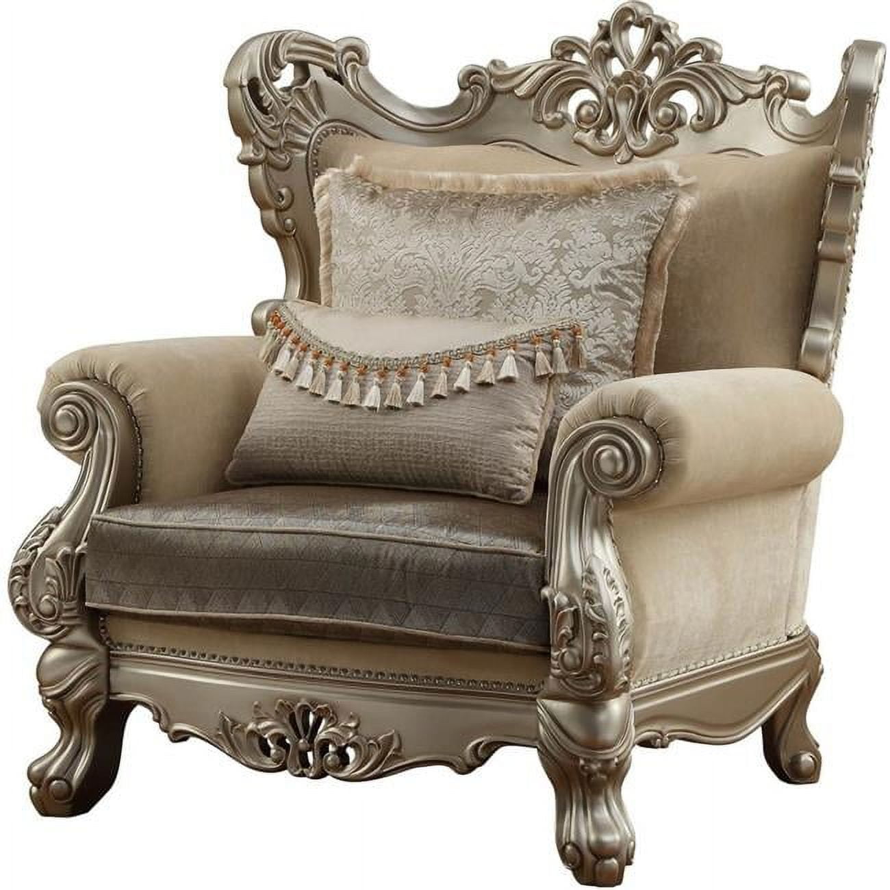 Picture of ACME 51042 2 Piece Ranita Chair with 2 Pillows - Fabric & Champagne