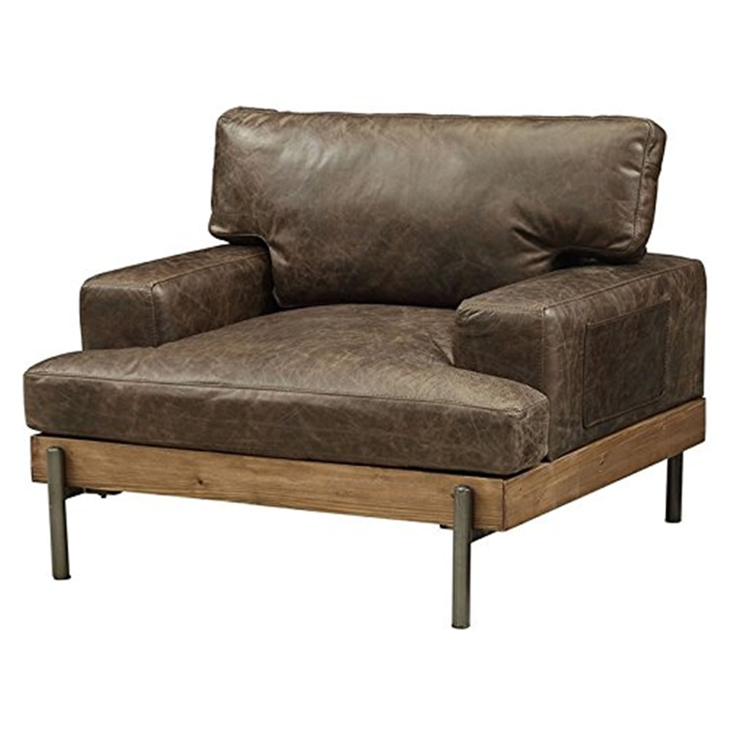 Picture of ACME 52477 Silchester Chair - Oak & Distress Chocolate Top Grain Leather - 32 x 41 x 39 in.