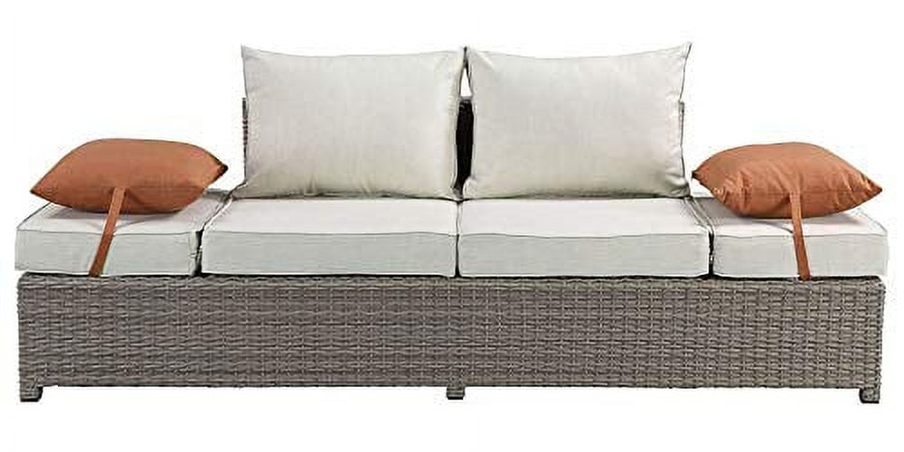 Picture of ACME 45015 Salena Patio Sofa & Ottoman with 2 Pillows - Beige Fabric & Gray Wicker - 26 x 83 x 31 in.