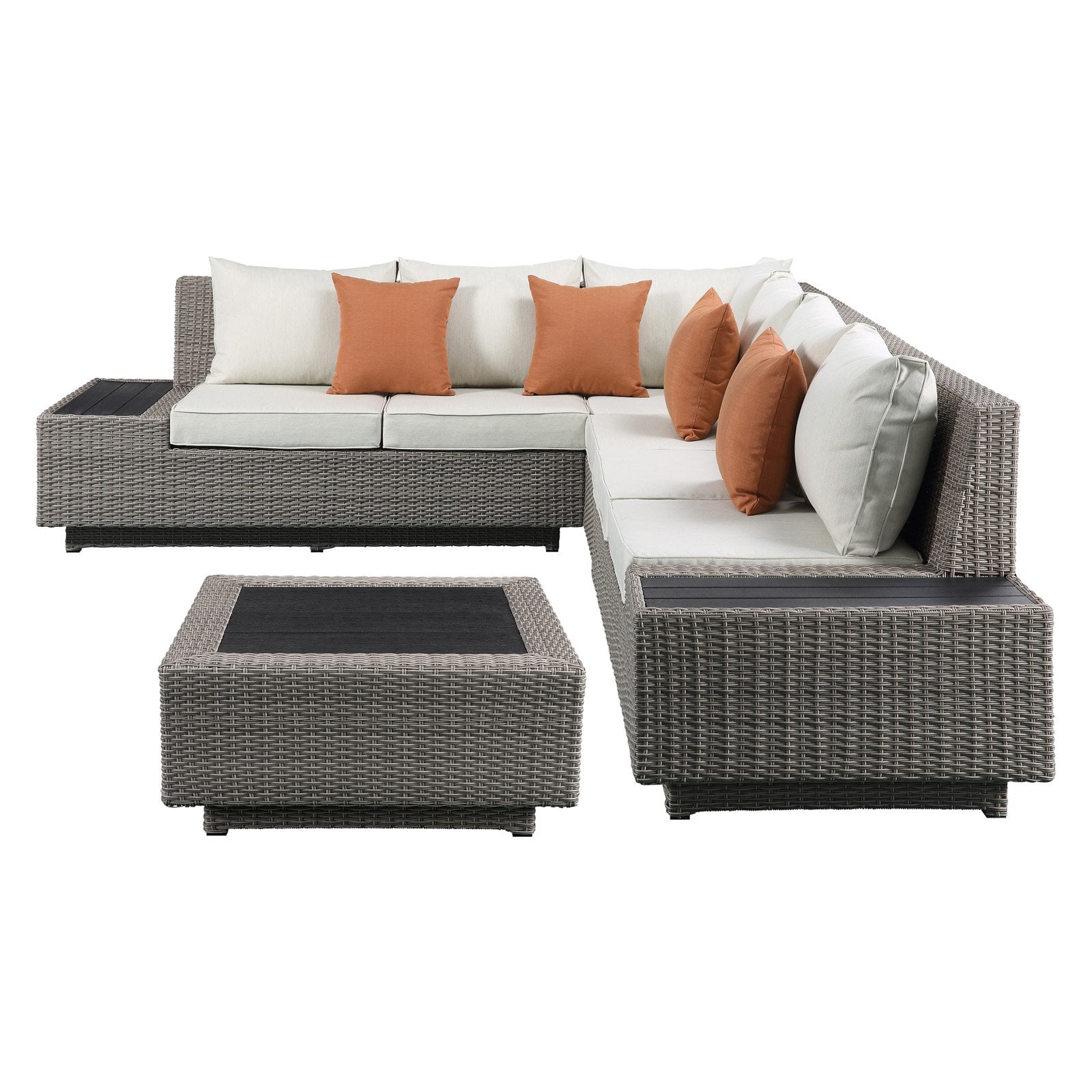 45020 3 Piece Salena Patio Sectional & Cocktail Table - Beige Fabric & Gray Wicker -  Acme Furniture