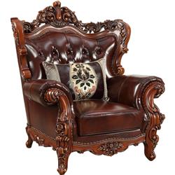 Picture of ACME 53067 2 Piece Eustoma Chair with 1 Pillow - Cherry Top Grain Leather Match & Walnut