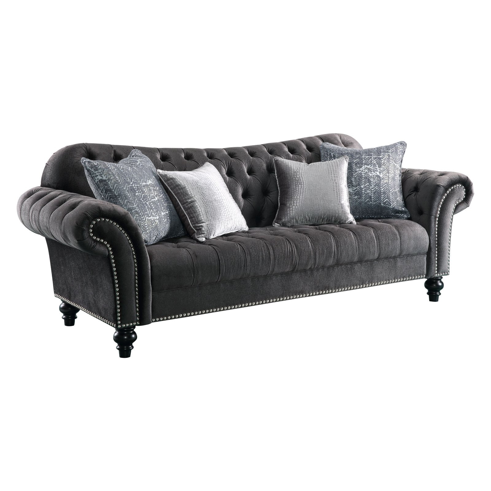 Picture of ACME 53090 Gaura Sofa with 4 Pillows - Dark Gray Velvet - 37 x 96 x 37 in.