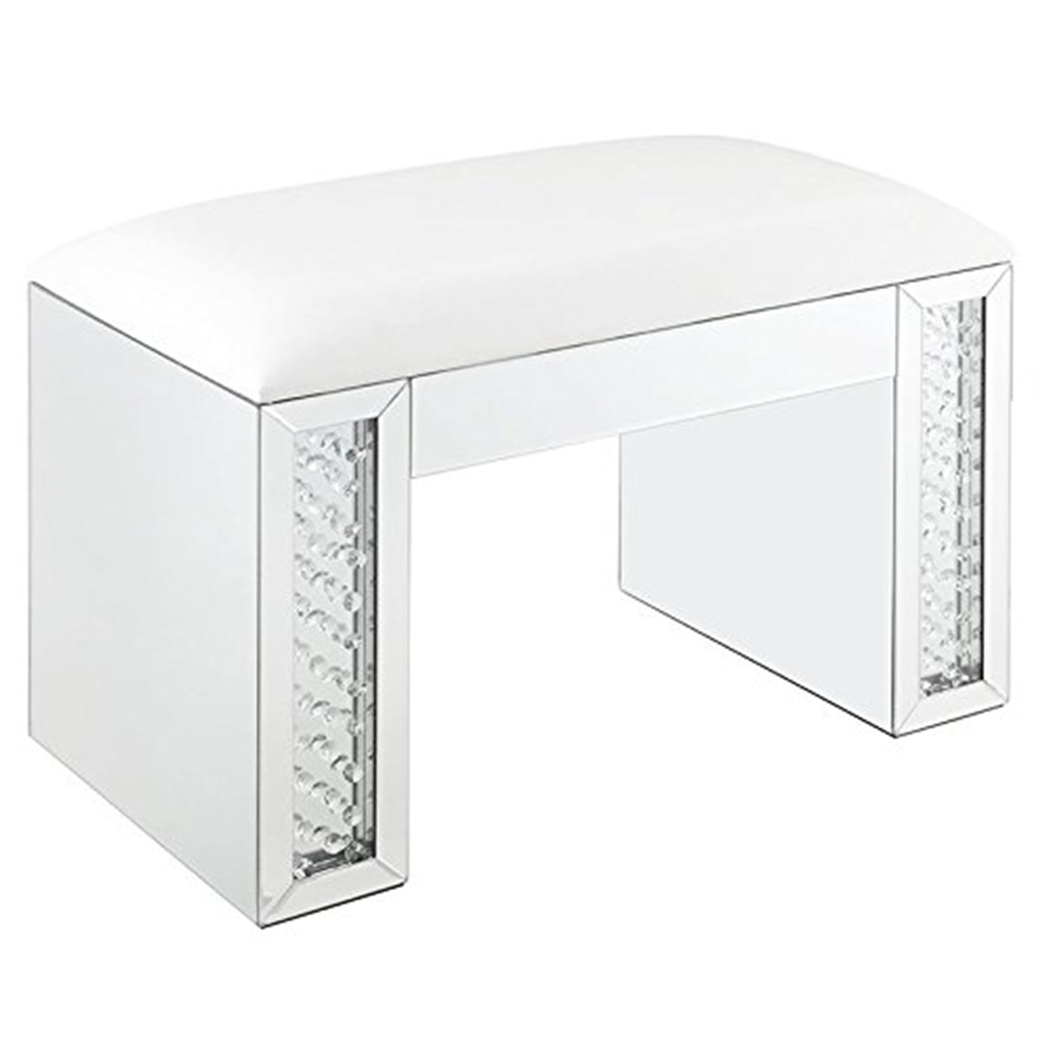 Picture of ACME 90158 Nysa Vanity Stool - Ivory PU&#44; Mirrored & Faux Crystals - 19 x 26 x 15 in.