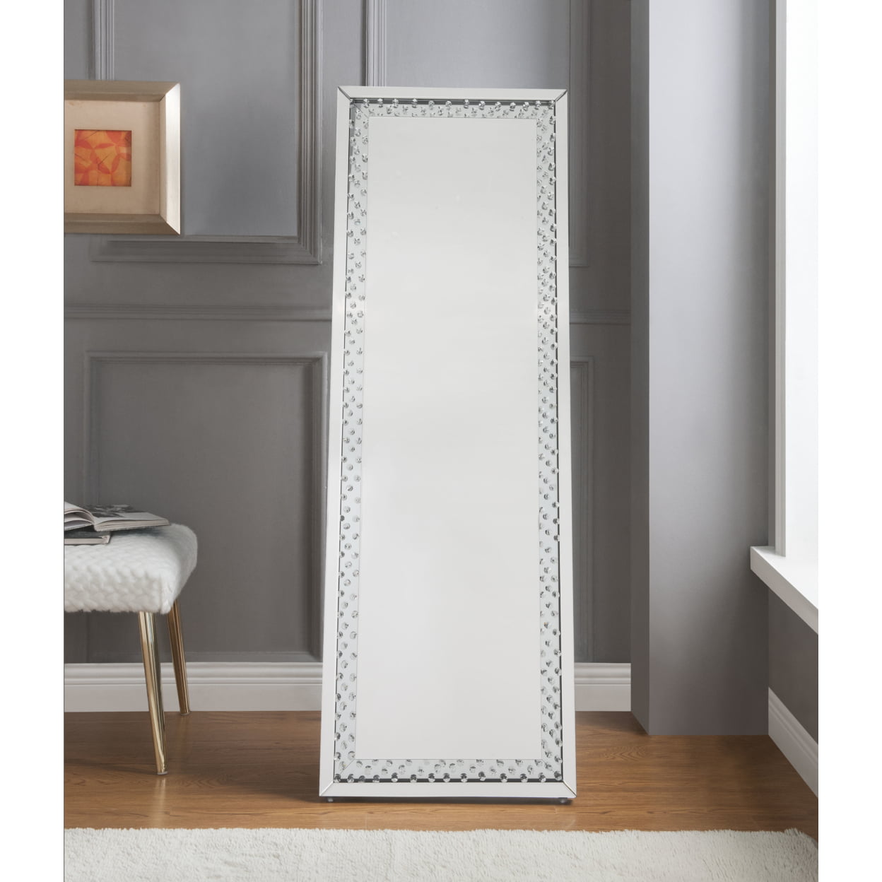 Picture of ACME 97025 Nysa Accent Floor Mirror - Mirrored & Faux Crystals