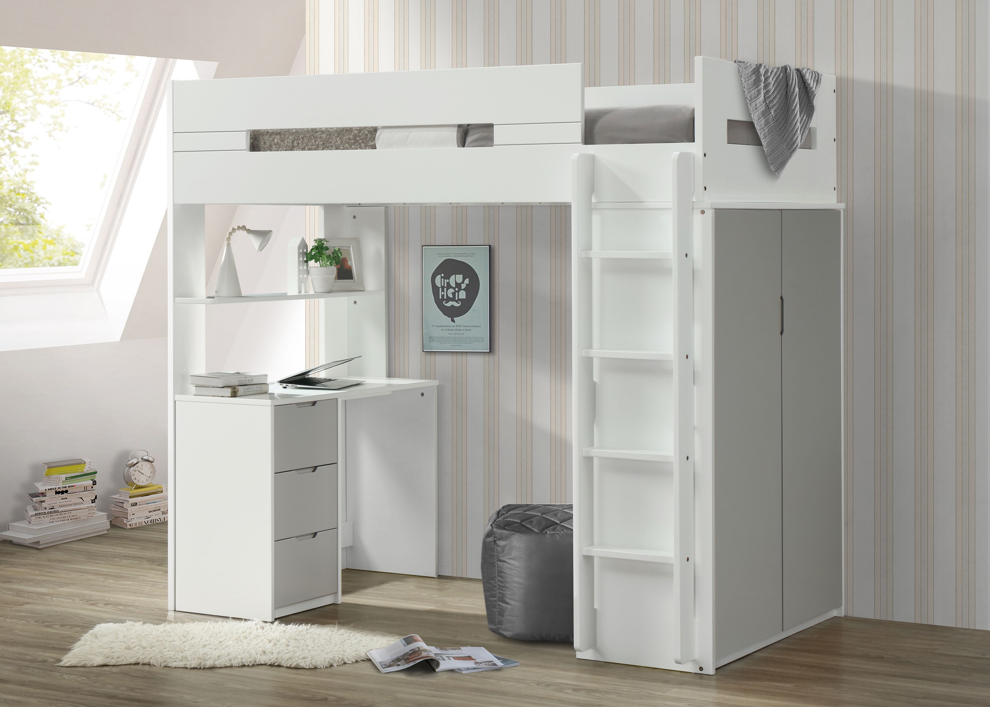 Picture of ACME 38050 5 Piece Nerice Loft Bed - White & Gray