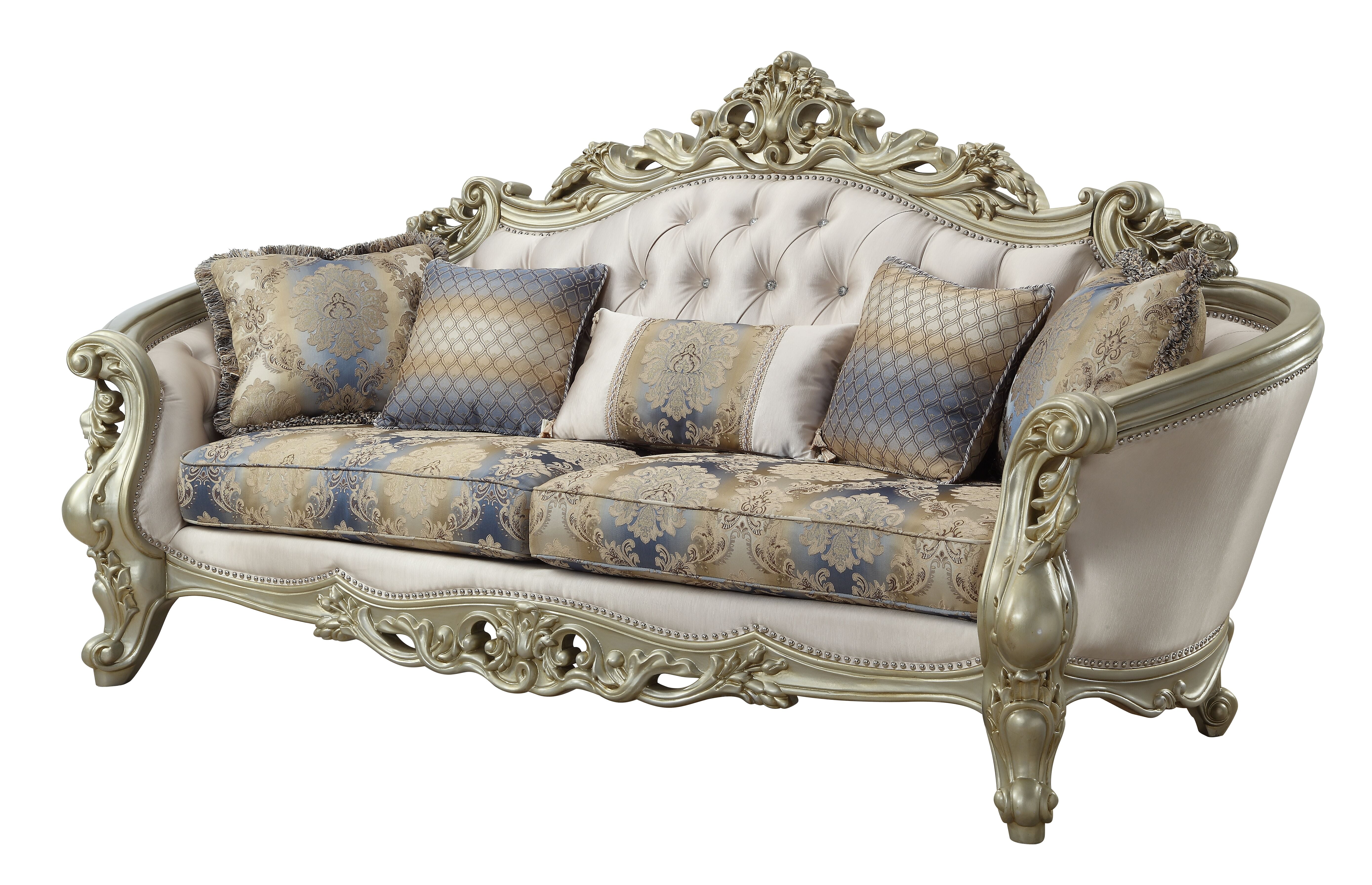 Picture of ACME 52440 Gorsedd Sofa with 5 Pillows - Fabric & Antique White - 47 x 97 x 40 in.