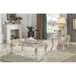 Picture of ACME 82440 Gorsedd Coffee Table with Marble Top - Marble & Antique White - 20 x 60 x 32 in.