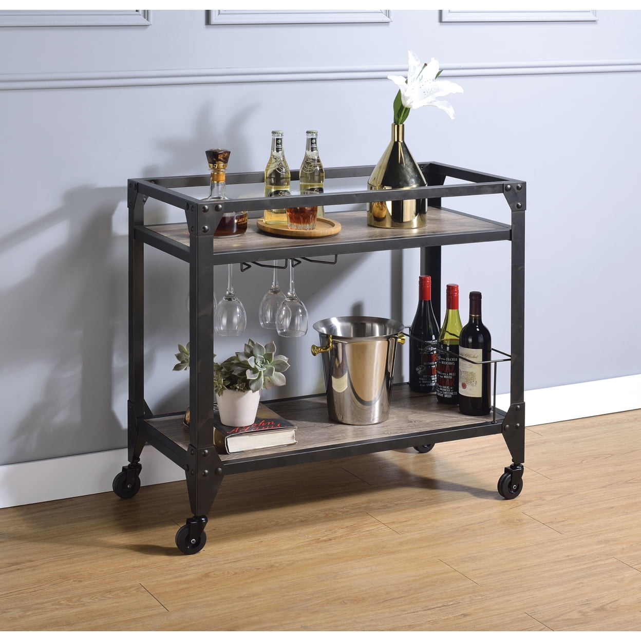 Picture of ACME 98355 Jorgensen Serving Cart - Rustic Oak & Charcoal - 31 x 32 x 16 in.