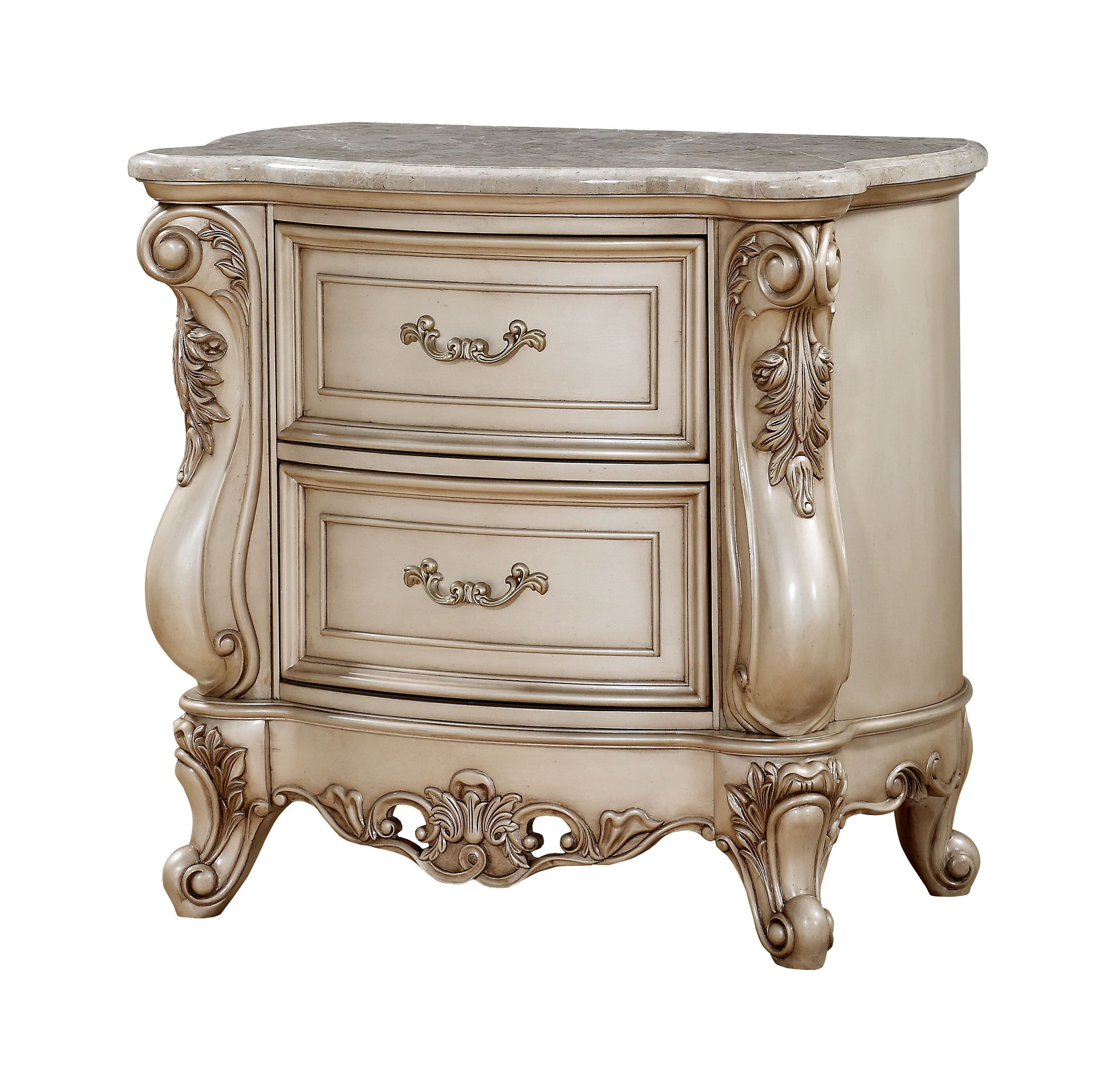 Picture of ACME 27443 Gorsedd Nightstand with Marble Top - Marble & Antique White - 32 x 34 x 20 in.