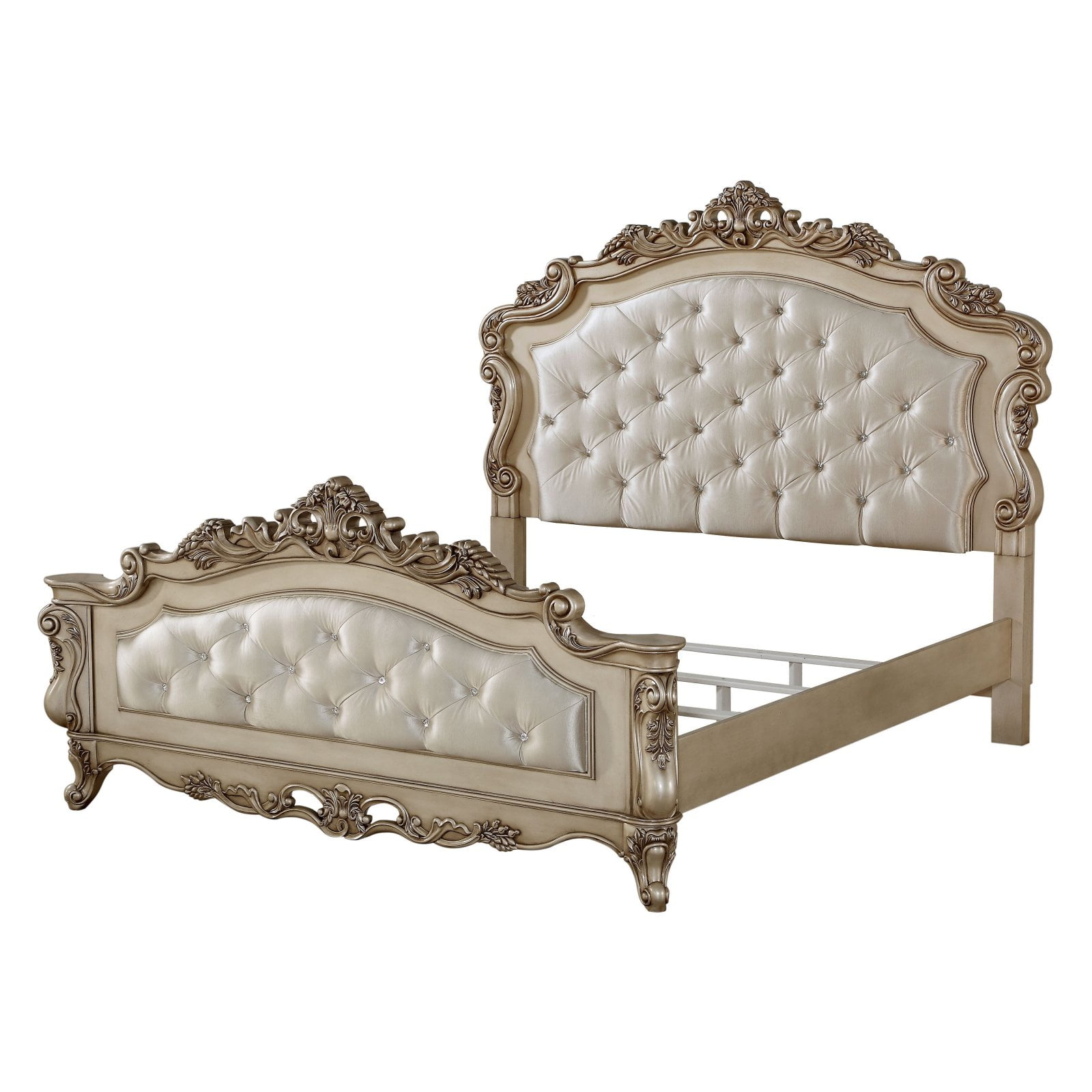 Picture of ACME 27434CK 3 Piece Gorsedd California King Size Bed - Fabric & Antique White - 72 x 96 x 86 in.