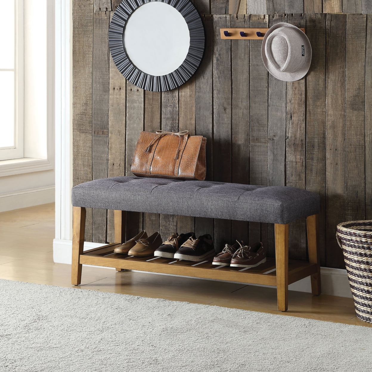 Picture of ACME 96686 Charla Bench - Gray & Oak
