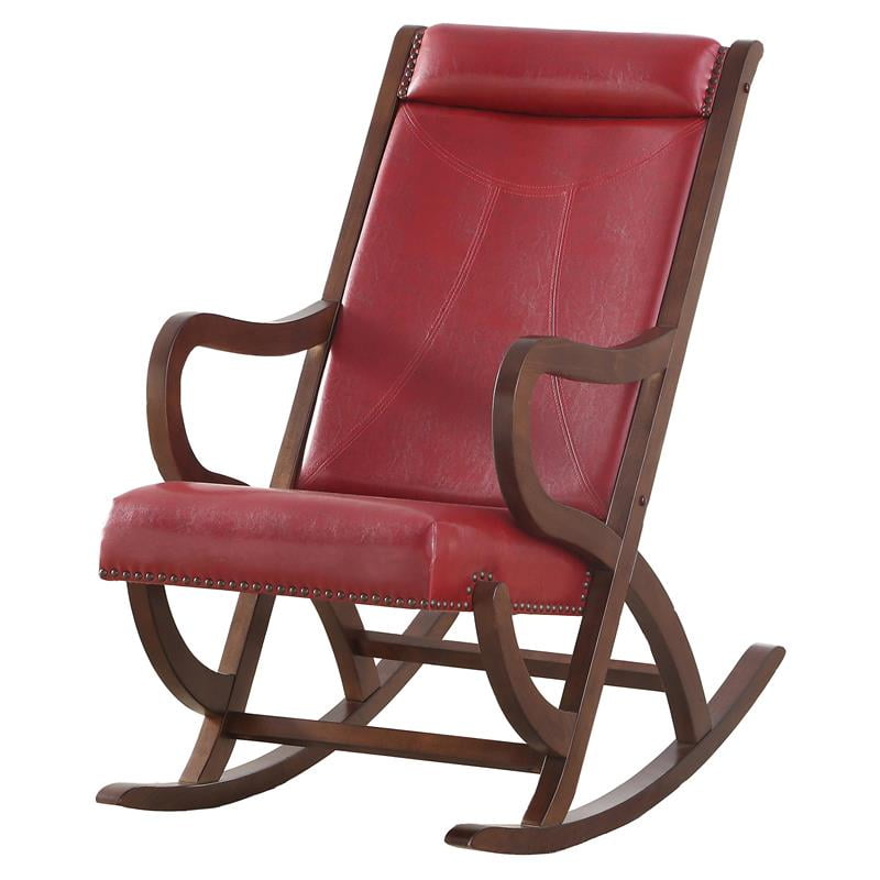 Picture of ACME 59536 Triton Rocking Chair - Burgundy PU & Walnut