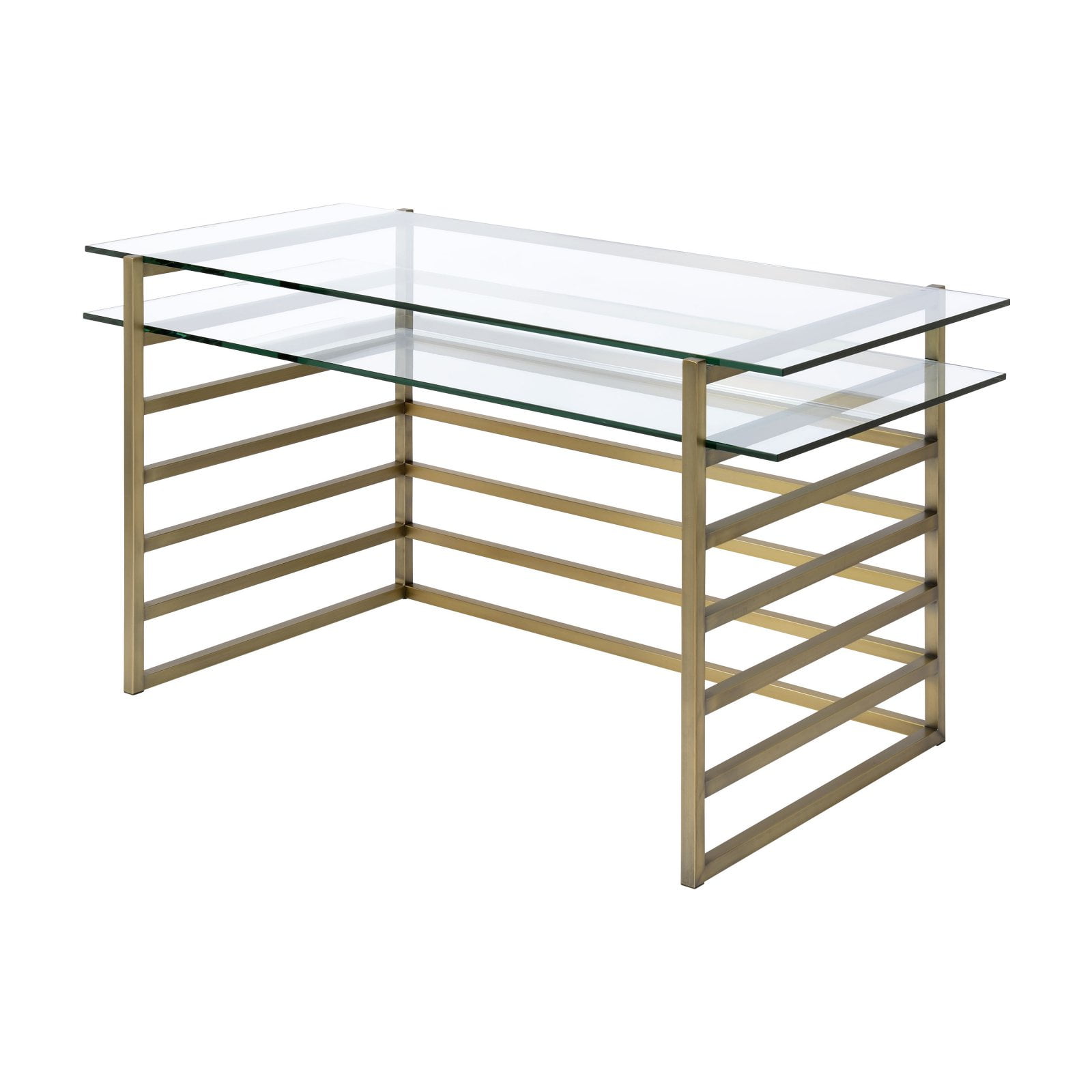 Picture of ACME 92535 Rectangular Shona Desk - Antique Gold & Clear Glass
