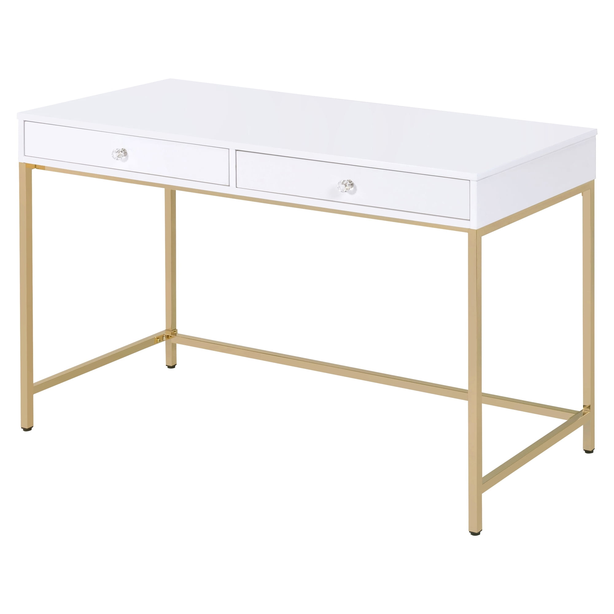 Picture of ACME 92540 Rectangular Ottey Desk - White High Gloss & Gold